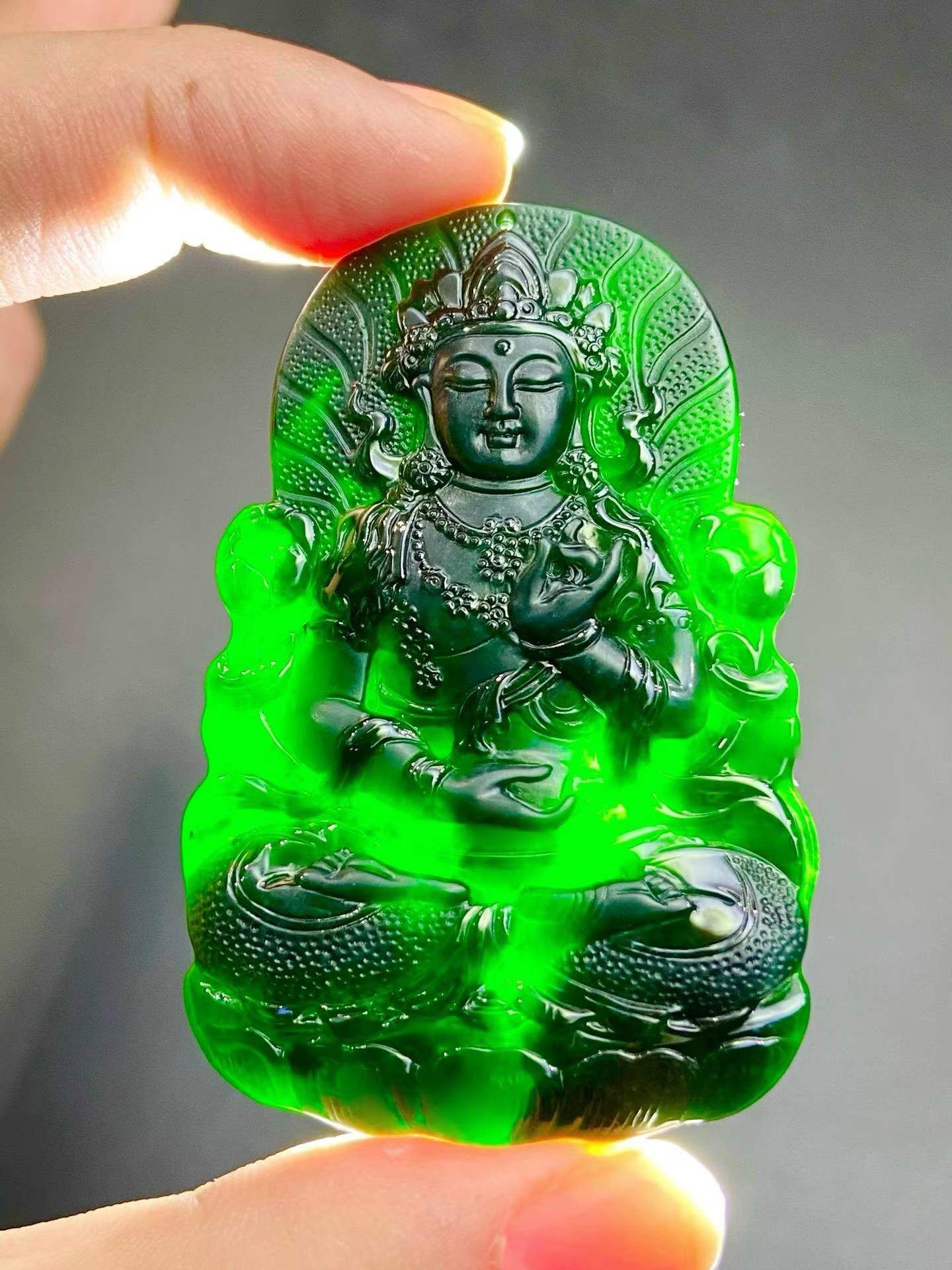 翡翠墨翠綠度母菩薩,天然翡翠A玉, 緬甸玉, Jade, Jadeite