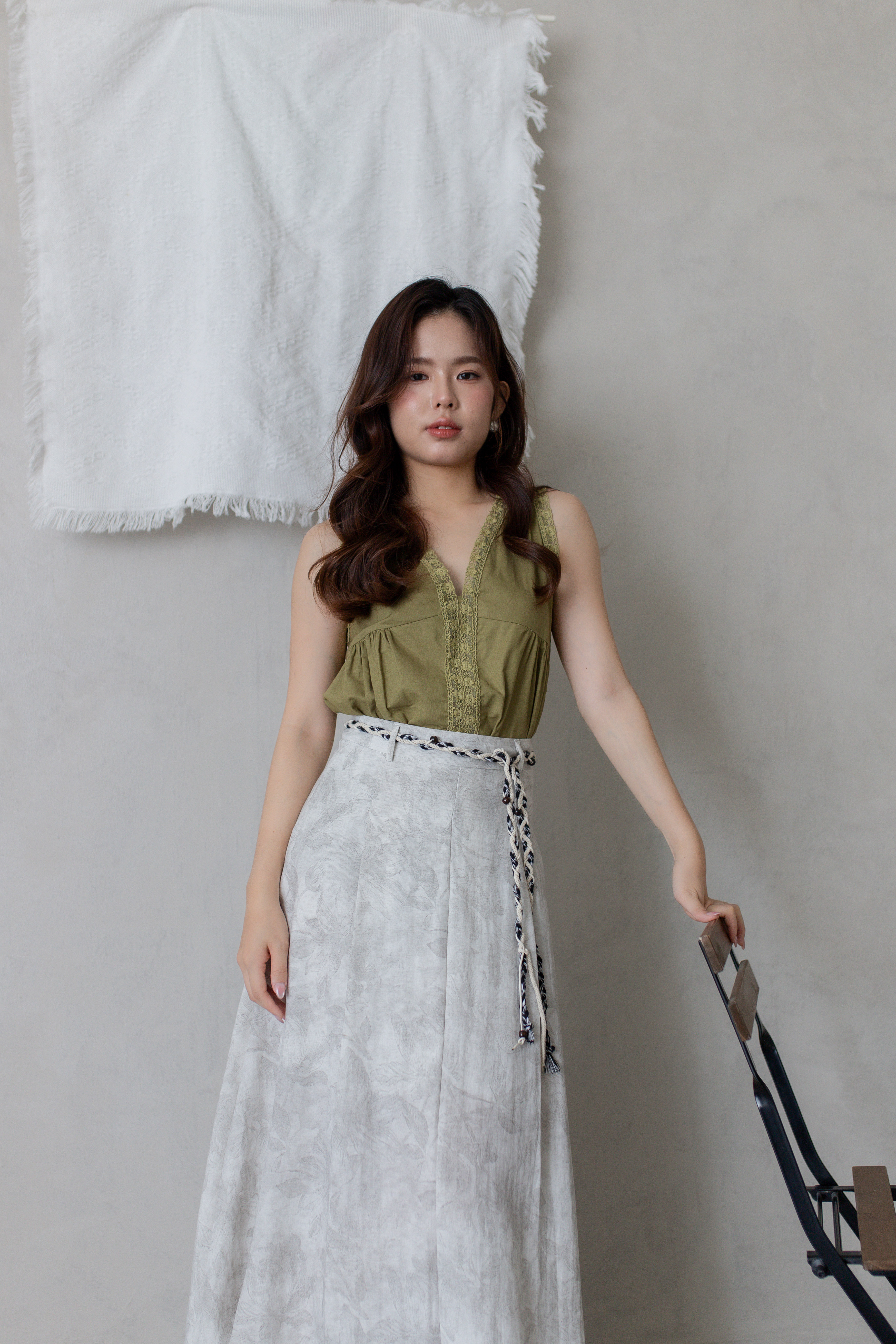 Ember Floral Pleated  Skirt Beige -2767SKBEI