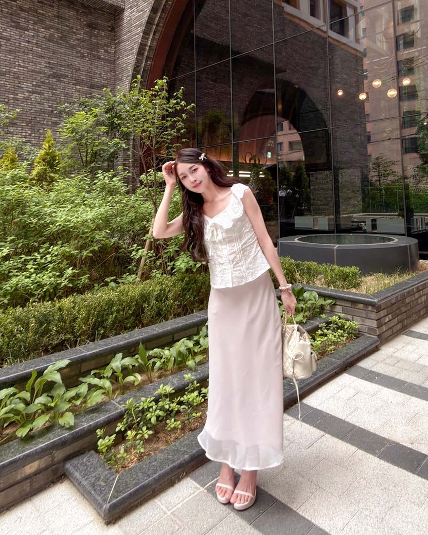 LINA LINA正韓優美著迷網紗造型魚尾裙-淡粉杏