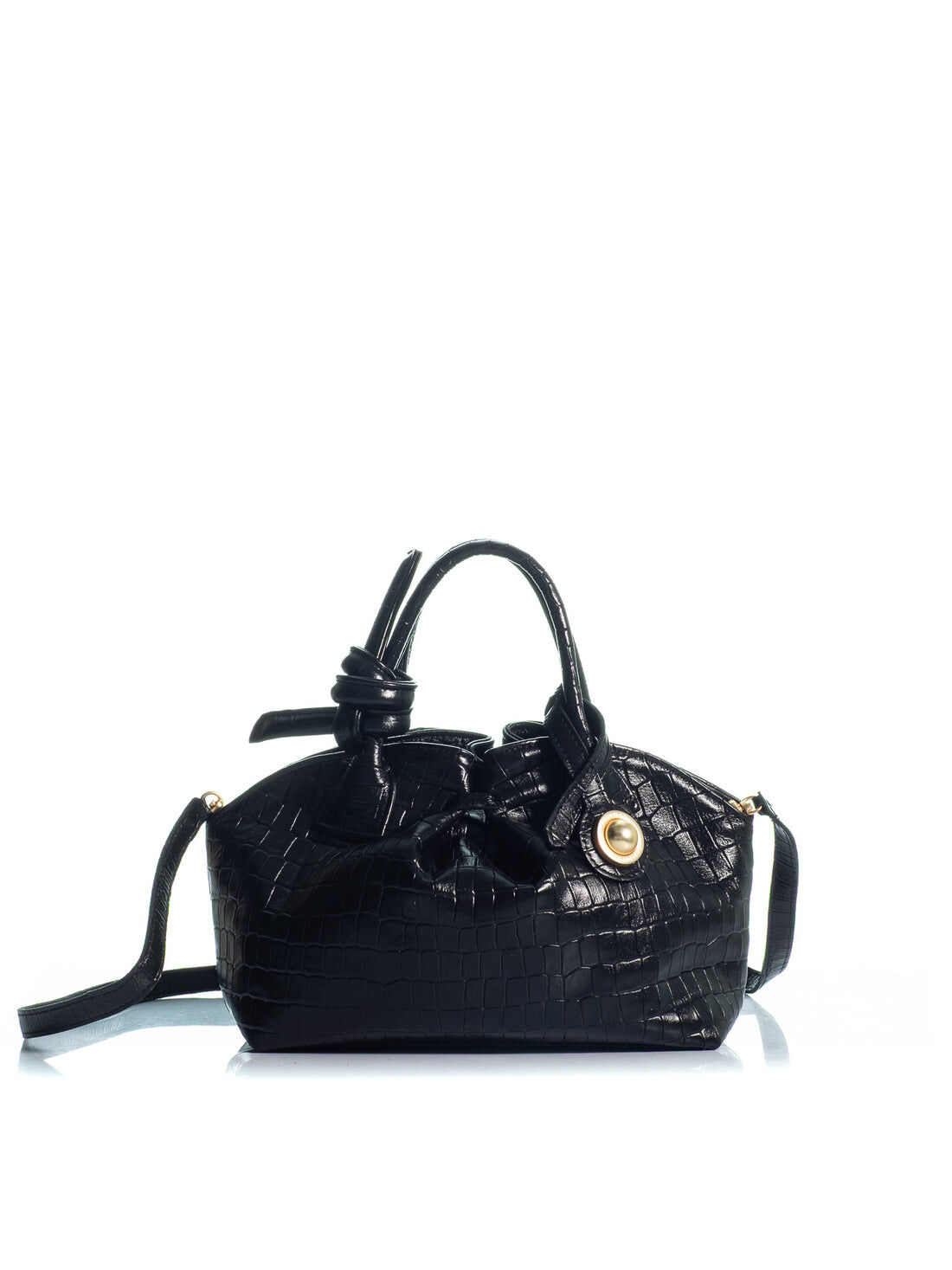 1KO0526-058 [KOORELOO] The Swan 2.0 Midi Medium Black Croc Effect Leather (With Strap) #35202.1931.0119.1 (EU)