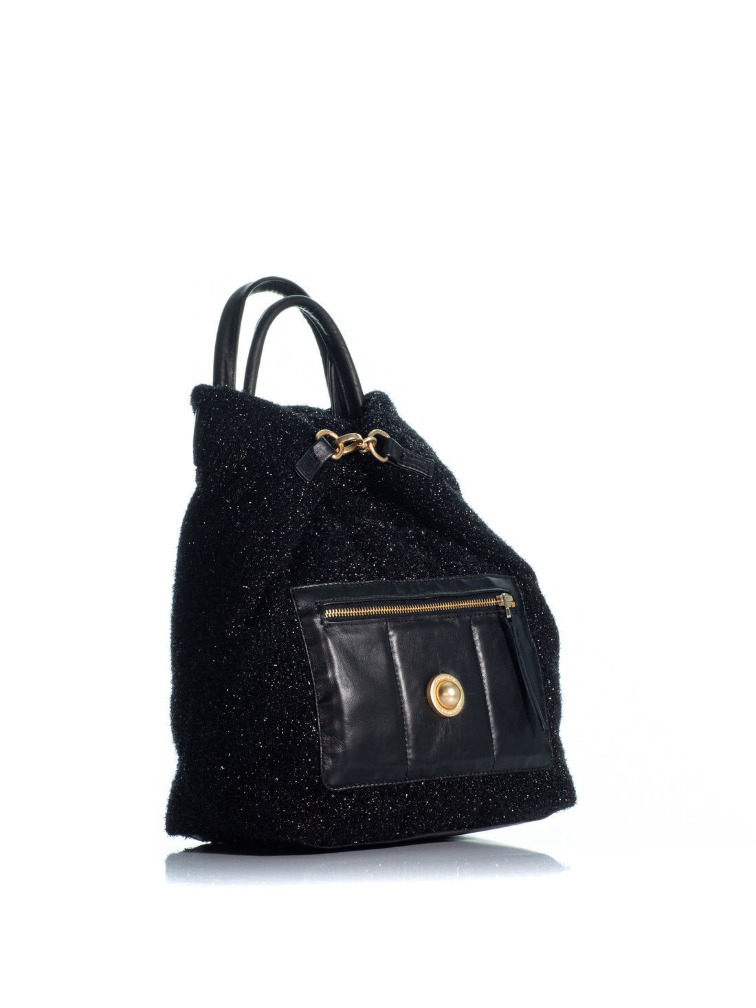 1KO0526-147 [KOORELOO] The Florence Backpack Large  Black Woven Fabric W. Lurex / Black Leather #34202.1100.5550 (EU)