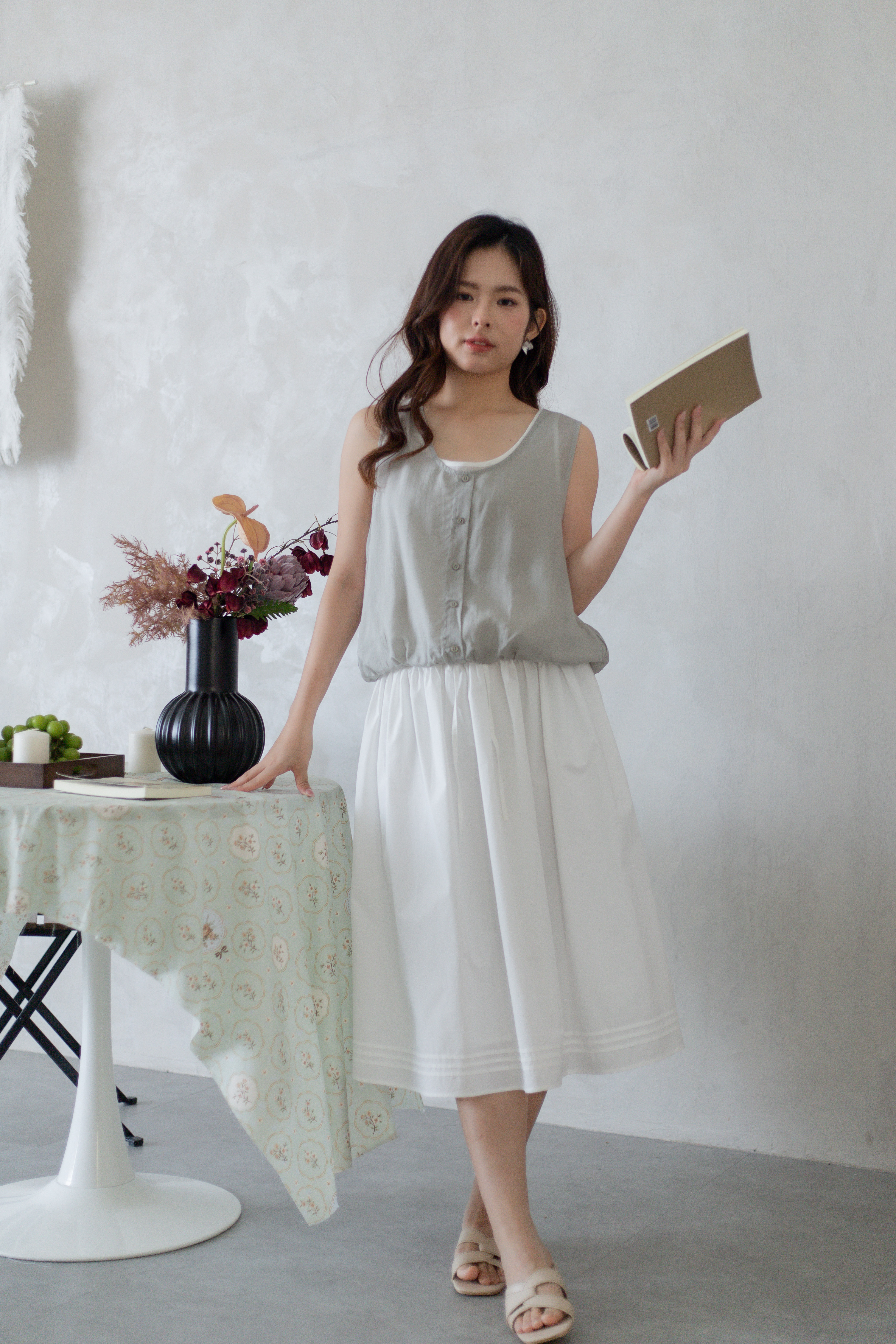 Reis Smocked Skirt White-2768SKWHI