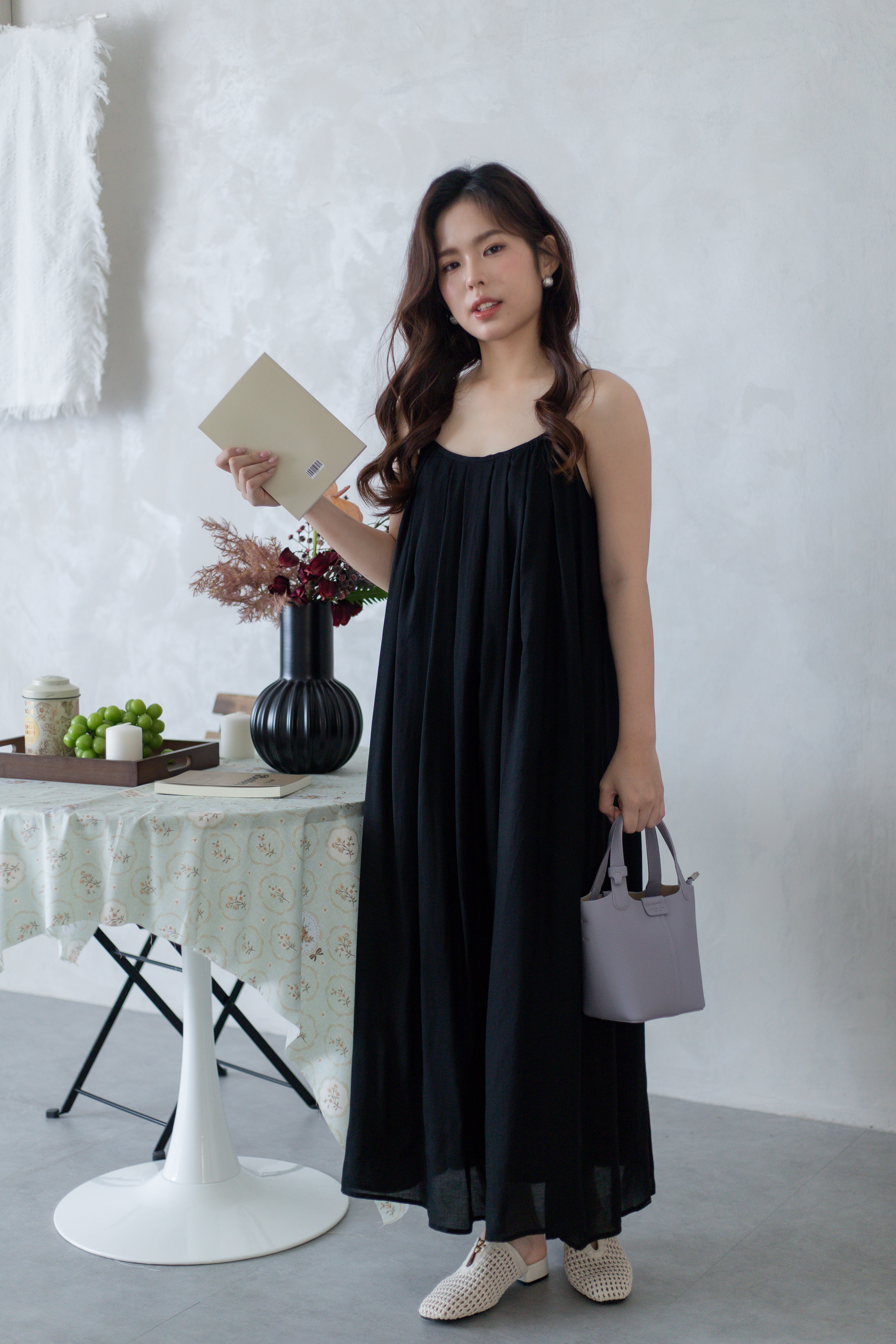 Faron Pleated Cami Dress Black -2764DLBLK