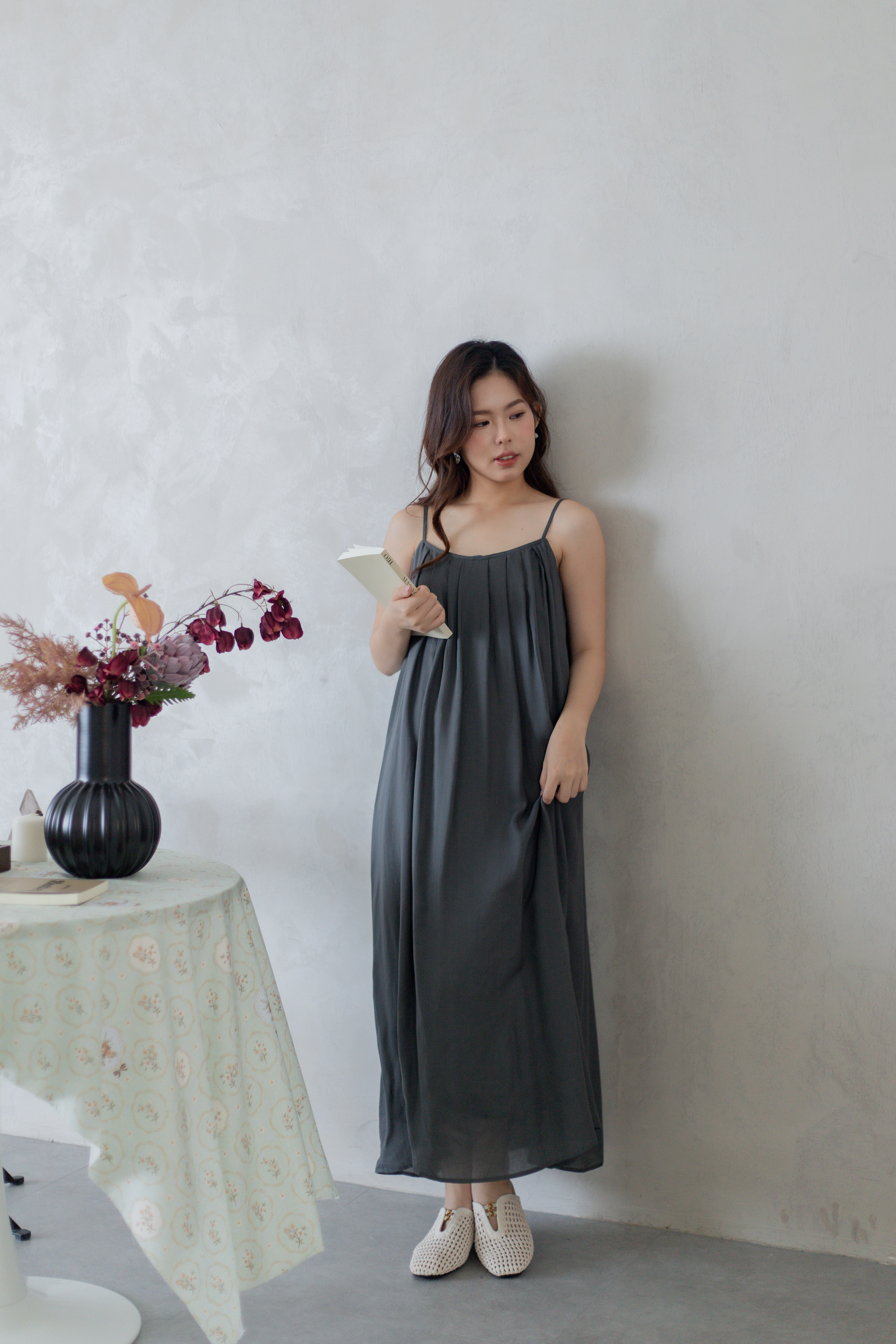 Faron Pleated Cami Dress Grey -2764DLGRY