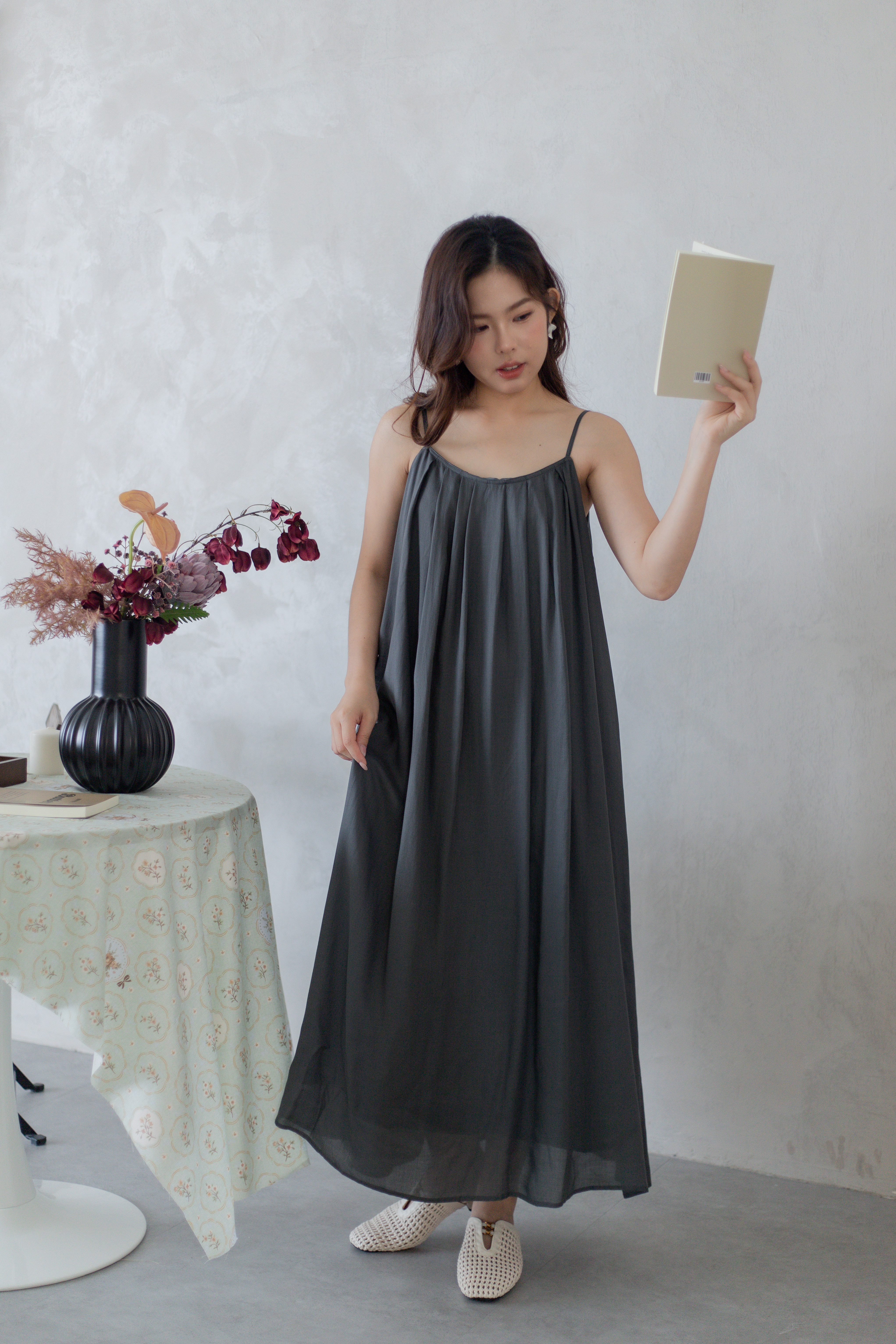 Faron Pleated Cami Dress Grey -2764DLGRY