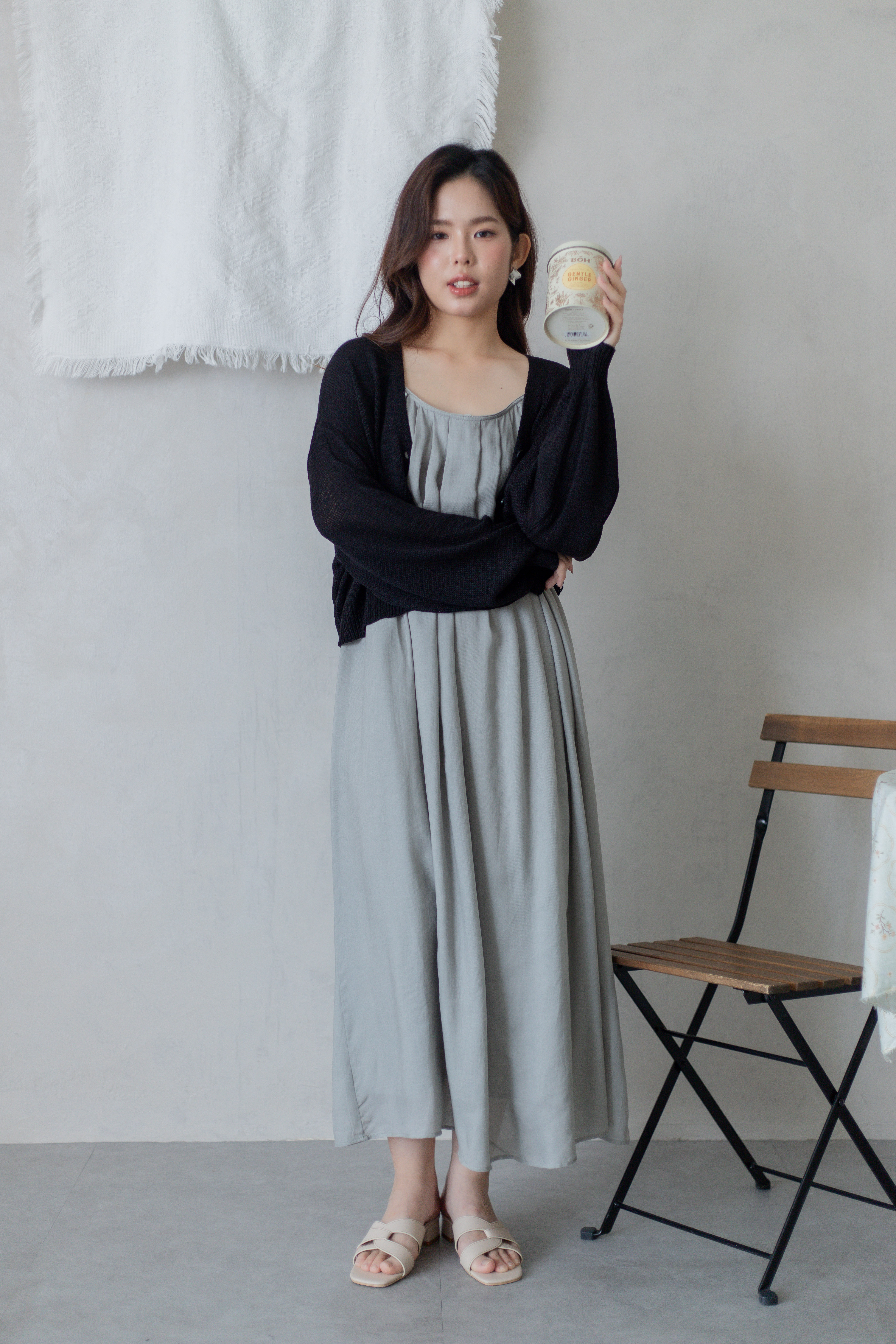 Faron Pleated Cami Dress Ash Green -2764DLASH