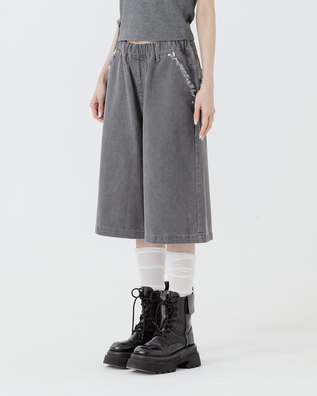 Color-blocked wide-leg trousers with embroidered pockets and stitching, size S-XL【04102065】in stock+pre-order