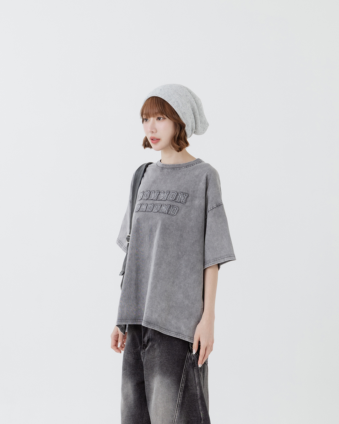 Washed patchwork text wide-leg top, available in three colors M/L【01190360】in stock+pre-order
