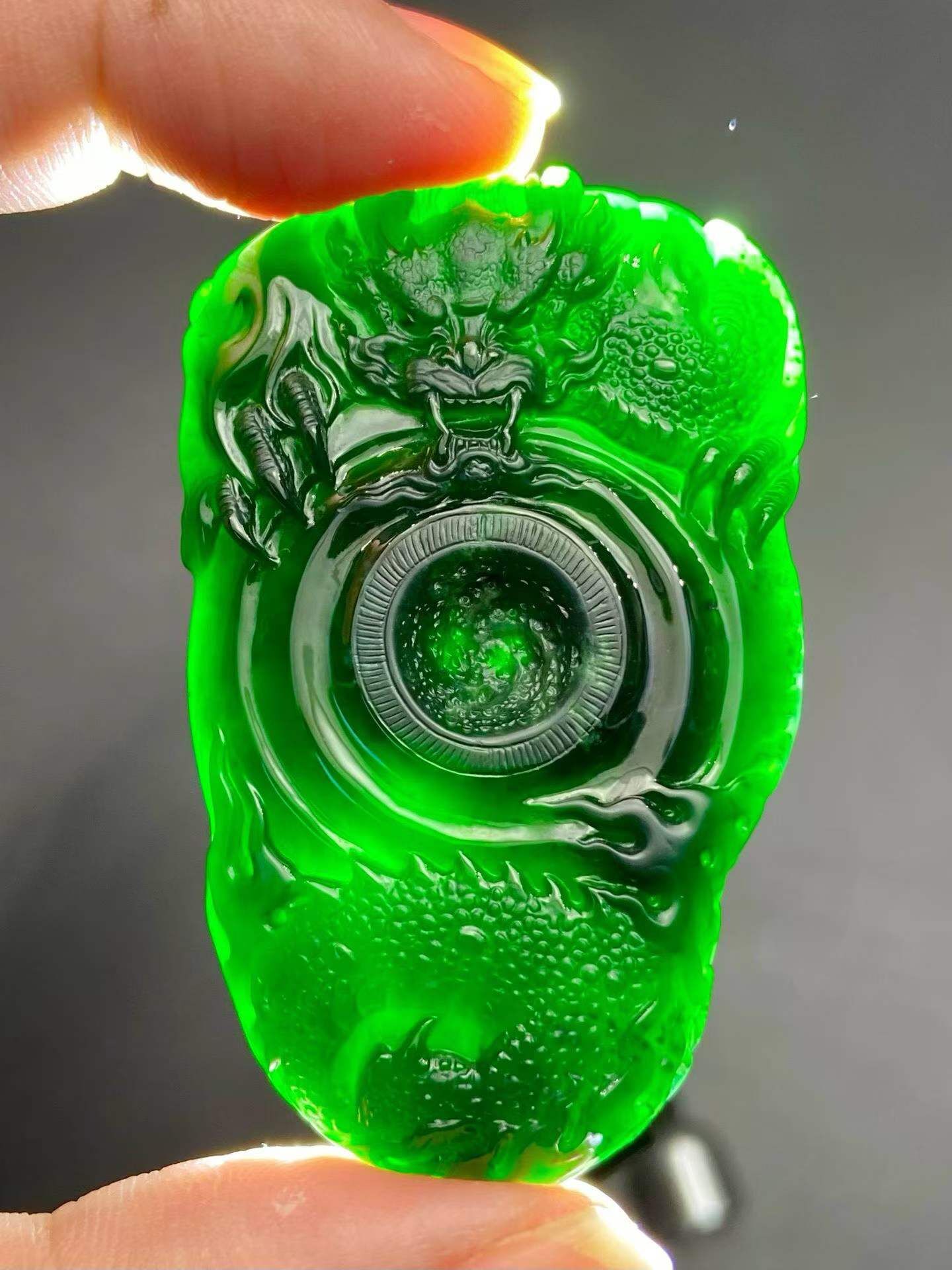 翡翠墨翠盤龍扣,天然翡翠A玉, 緬甸玉, Jade, Jadeite