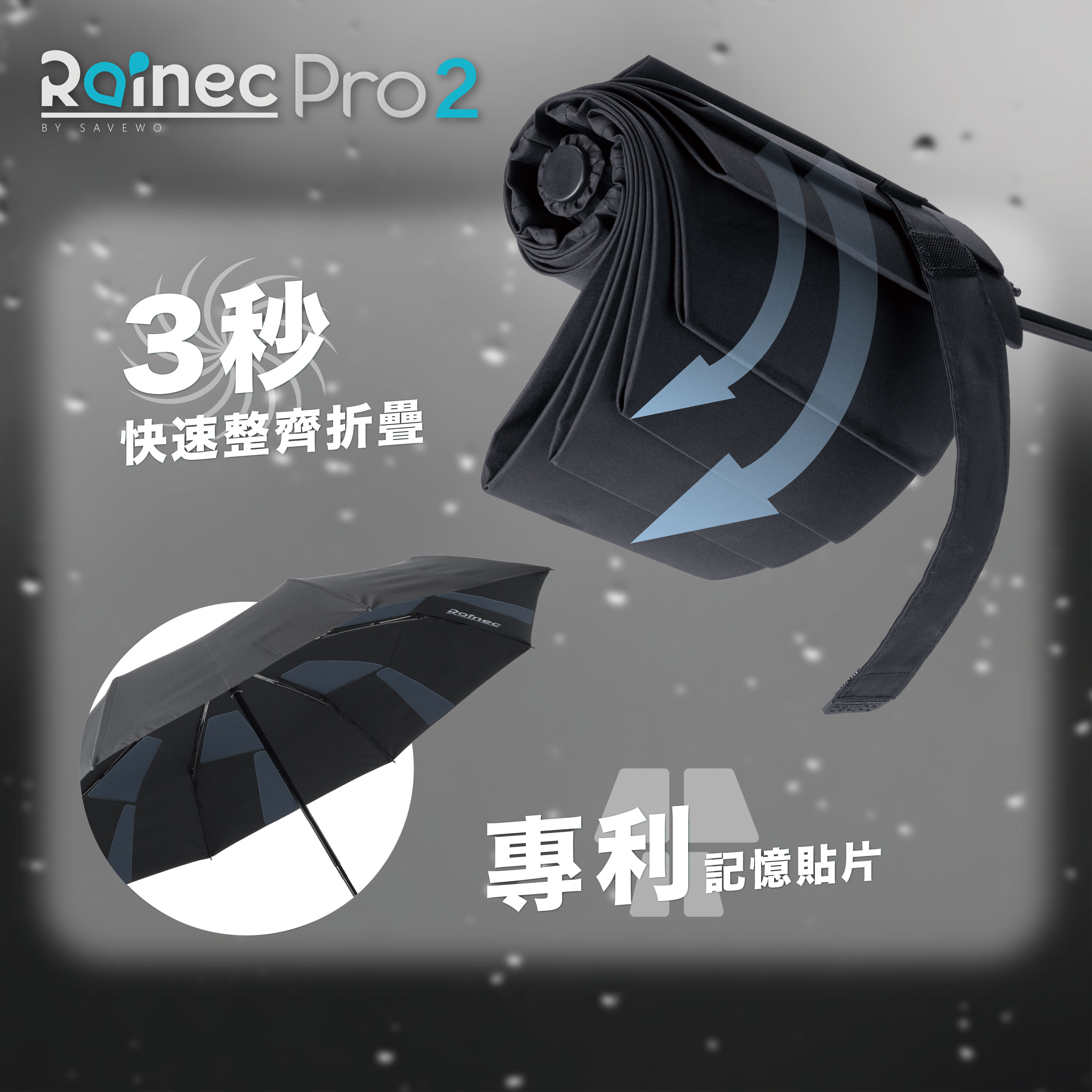 Savewo Rainec Pro 2 超潑水防曬防回彈自動摺遮  (典雅黑)