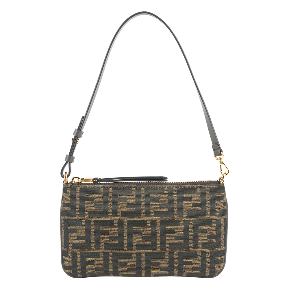 【Fendi】Baguette FF Logo 緹花布扁形手提包(棕色)