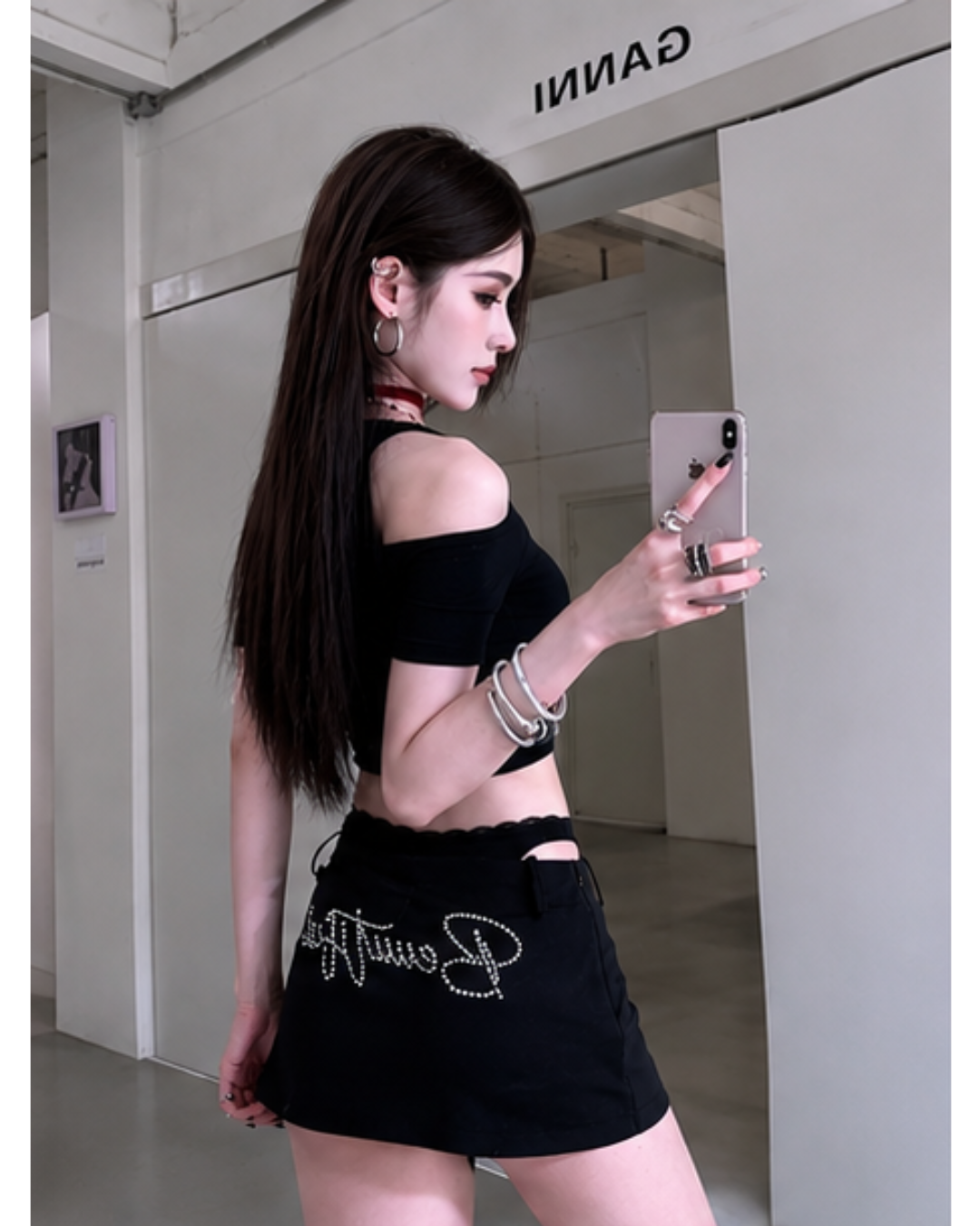 貼鑽雙褲頭短裙