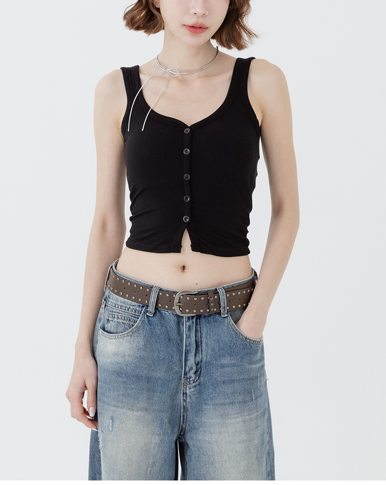 Ribbed striped button-down shoulder bra top vest, available in five colors.【01041963】in stock+pre-order