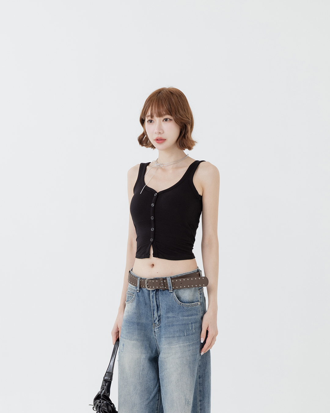 Ribbed striped button-down shoulder bra top vest, available in five colors.【01041963】in stock+pre-order