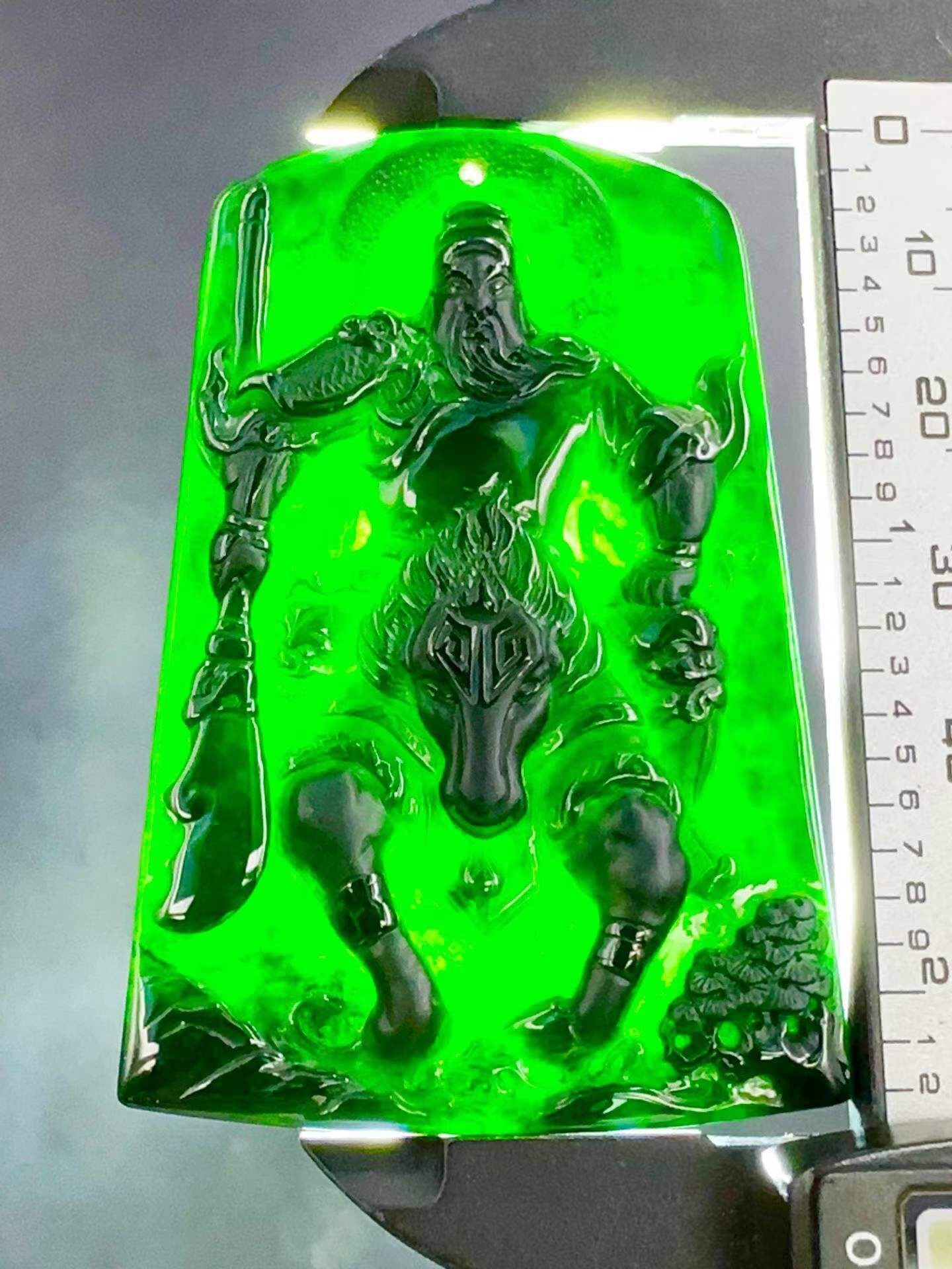 翡翠墨翠騎馬關公,天然翡翠A玉, 緬甸玉, Jade, Jadeite