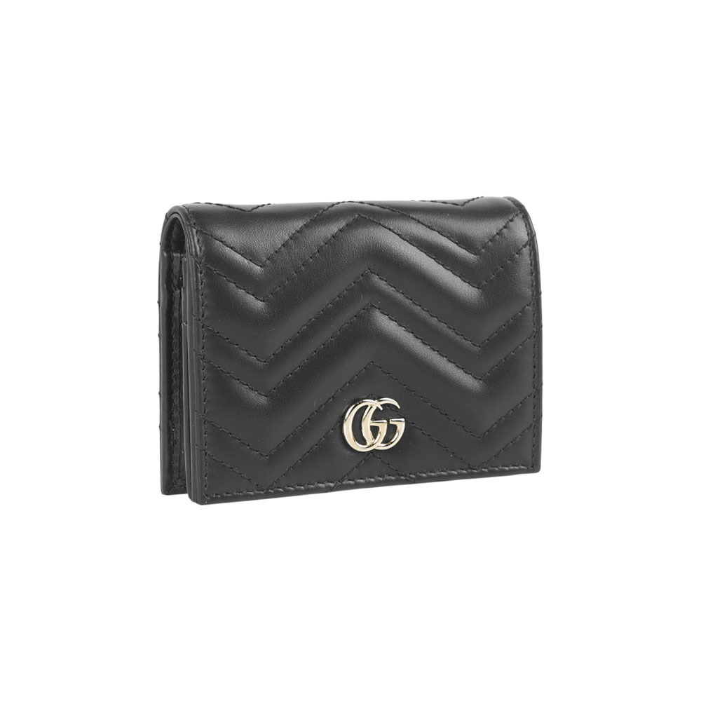 【GUCCI】GG Marmont 金字山型紋縫線皮革小短夾(黑色)