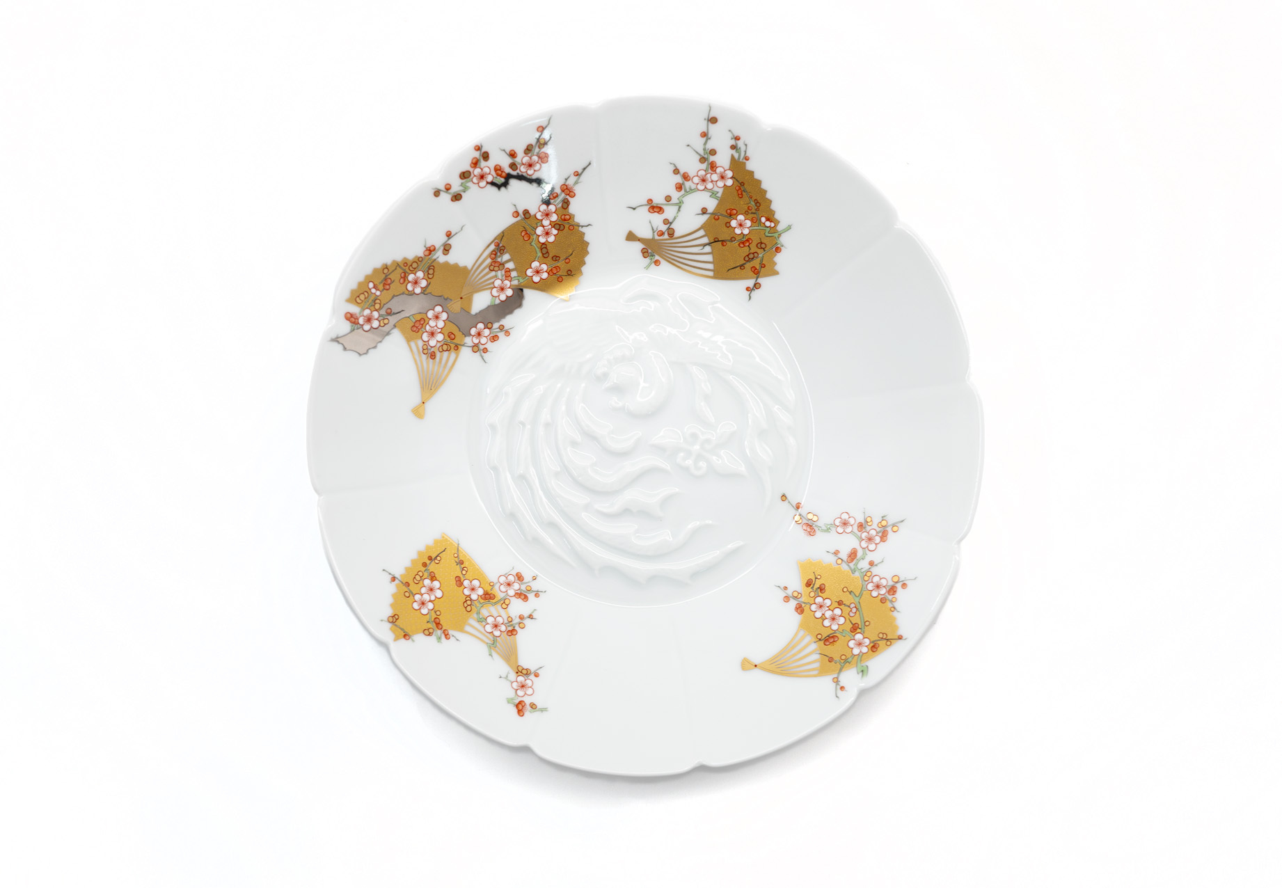 深川製磁｜有田燒  紅白梅扇面紋 餐盤 26 cm