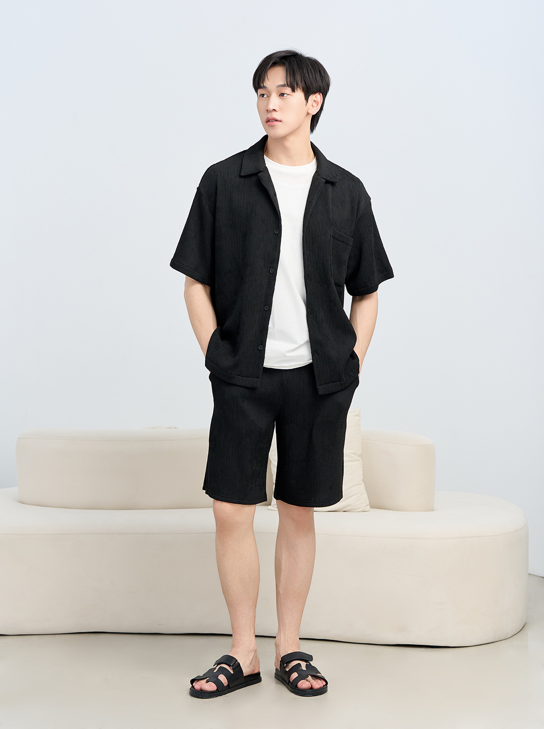 綁繩皺褶短褲