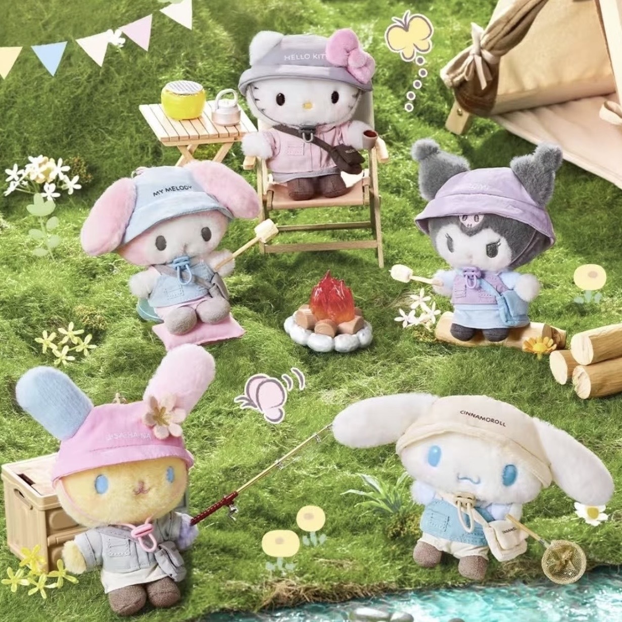 SANRIO 三麗鷗 春日露營系列 絨毛吊飾 漁夫帽