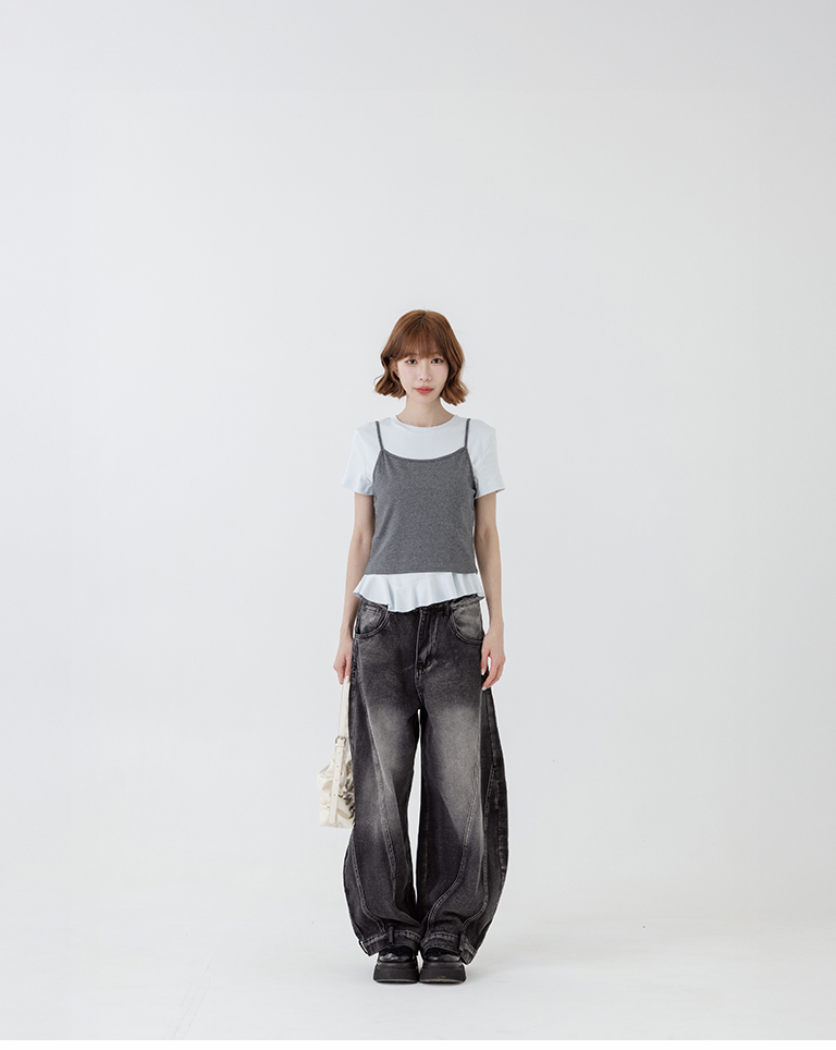 Two-piece ruffled hem vest top, available in three colors【01140091】in stock+pre-order