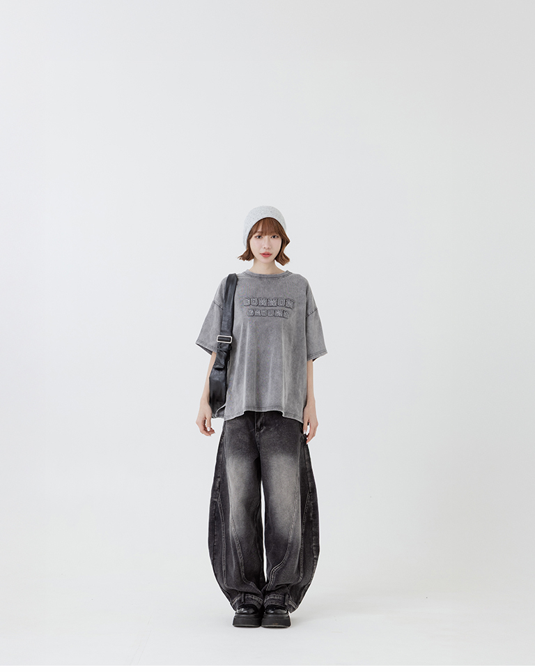 Washed patchwork text wide-leg top, available in three colors M/L【01190360】in stock+pre-order