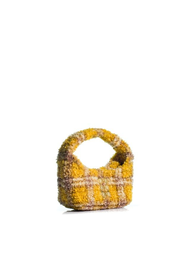 1KO0526-129 [KOORELOO] The Hobo Mini Small Shearling Yellow Plaid #31202.2010.150 (EU)