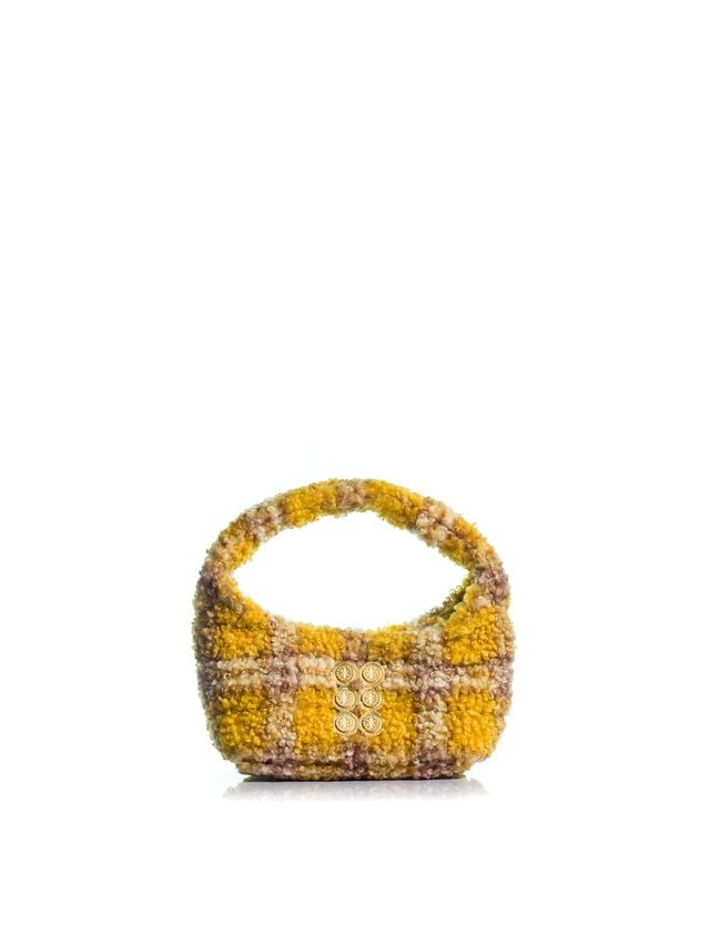 1KO0526-129 [KOORELOO] The Hobo Mini Small Shearling Yellow Plaid #31202.2010.150 (EU)