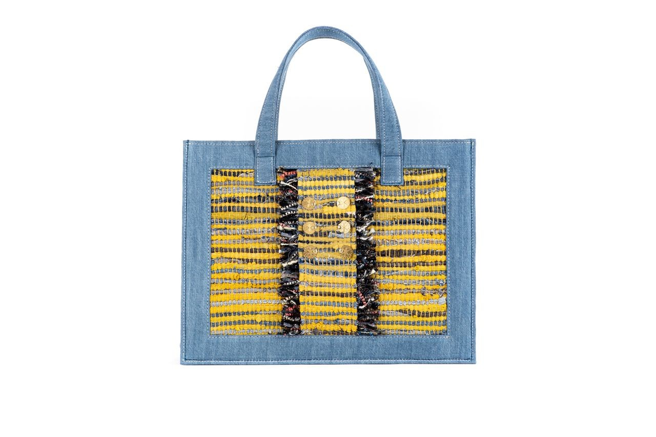 1KO0526-131 [KOORELOO] The Book Tote   Large  Mustard Woven Kooreloo Fabric/   Light Blue Denim #20PF.1105.63.39.1 (EU)