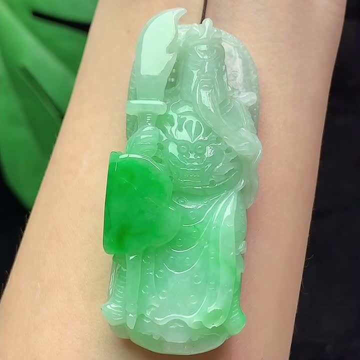 翡翠飄綠關公,天然翡翠A玉, 緬甸玉, Jade, Jadeite