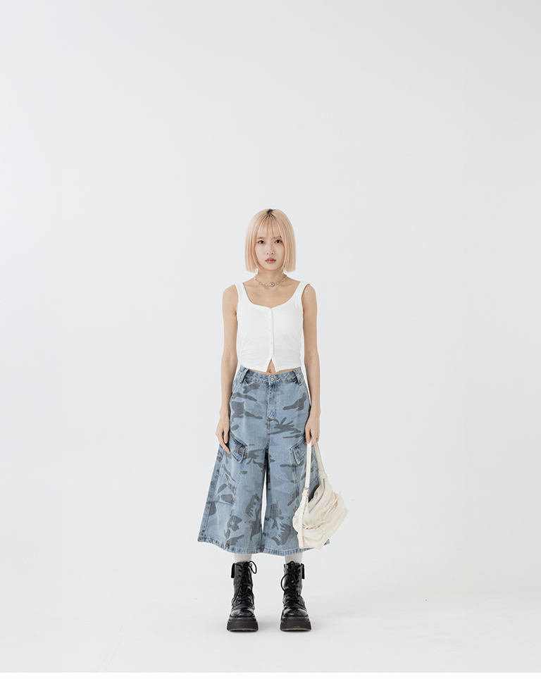 Washed camouflage design cropped jeans S/M/L/XL【04011893】in stock+pre-order