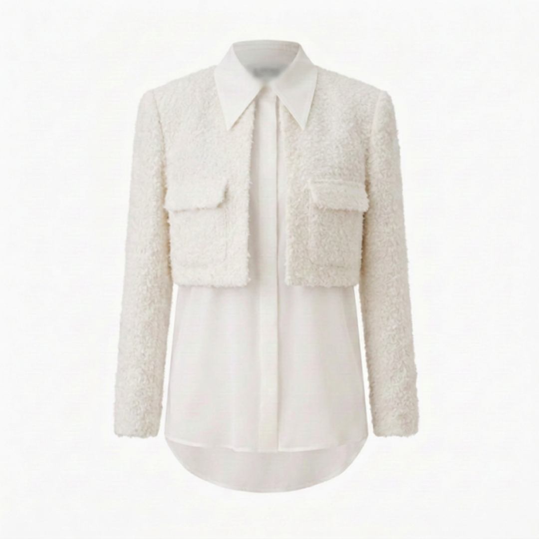 1EA0408-029 [EDWARD ACHOUR] Two-in-One Crop Jacket & Shirt Ivory #100622/1005 (C-EU-E)