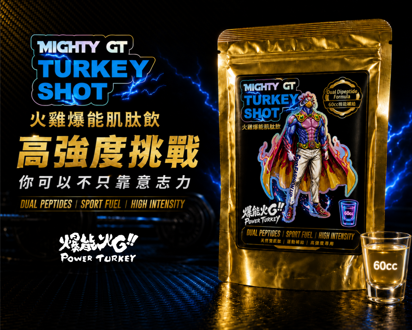【火雞爆能肌肽飲】 高強度挑戰，你可以不只靠意志力! 60cc Shot 型運動機能補給__MIGHTY GT TURKEY SHOT_爆能火G_趕食髦