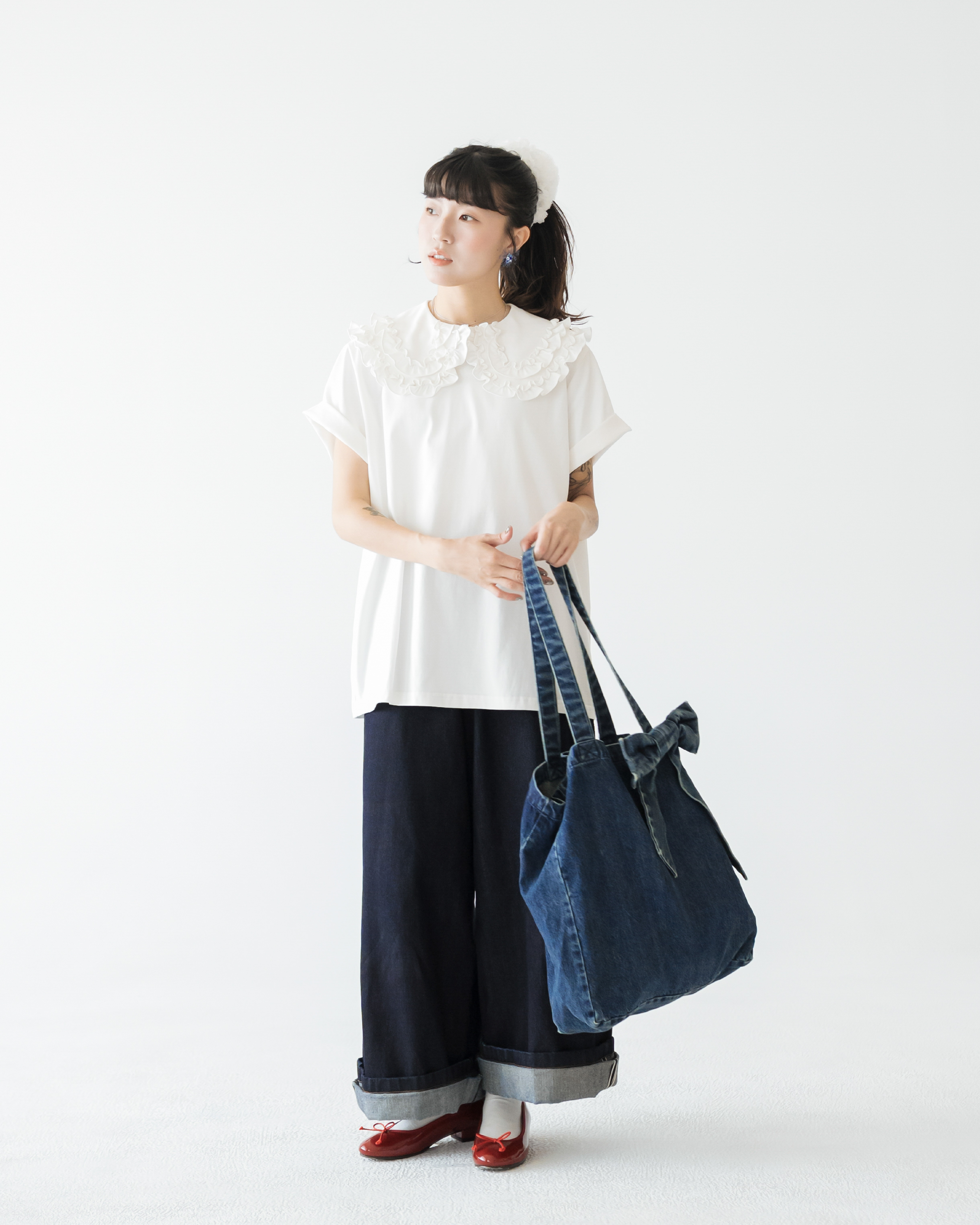 【 Kiki.co made 】Gathered Ruffle Collar Tee - White  7月中左右到貨 不接急單