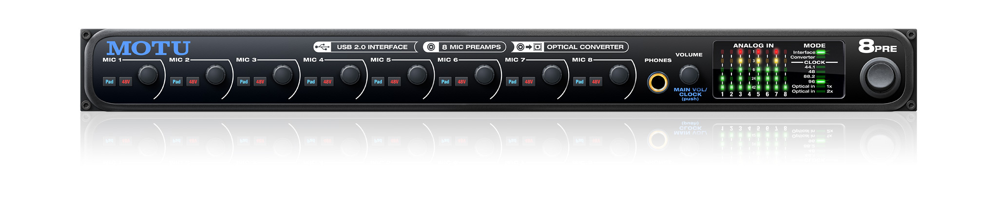 Motu 8pre — 16 x 12 USB audio interface with 8 mic inputs