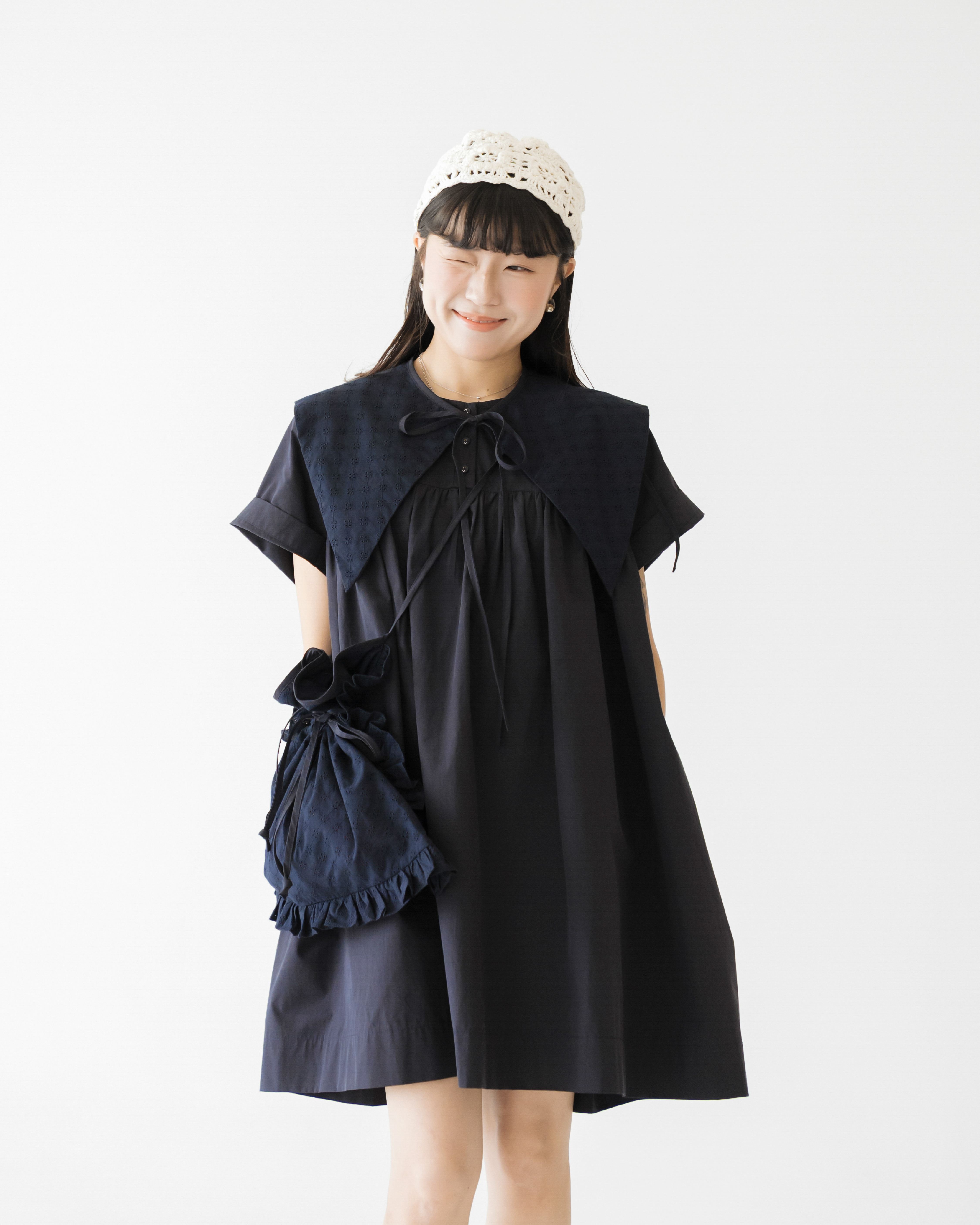 【 Kiki.co made 】Eyelet Blossom Tunic - Navy