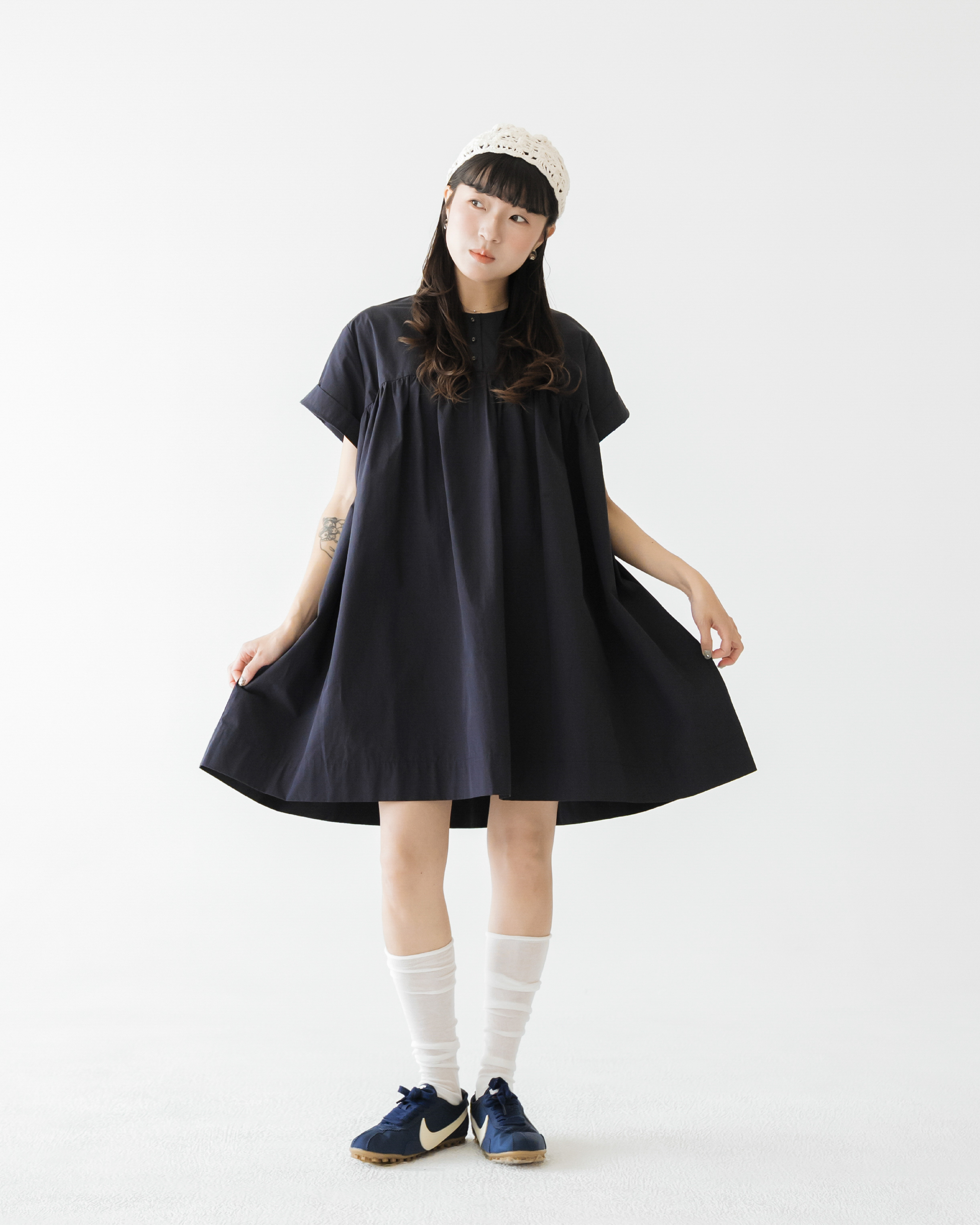 【 Kiki.co made 】Eyelet Blossom Tunic - Navy