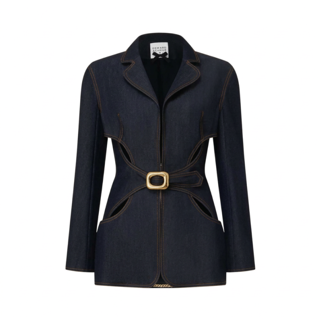 1EA0408-010 [EDWARD ACHOUR] Cut-Out Belted Jacket Black #100103/1003 (C-EU-E)