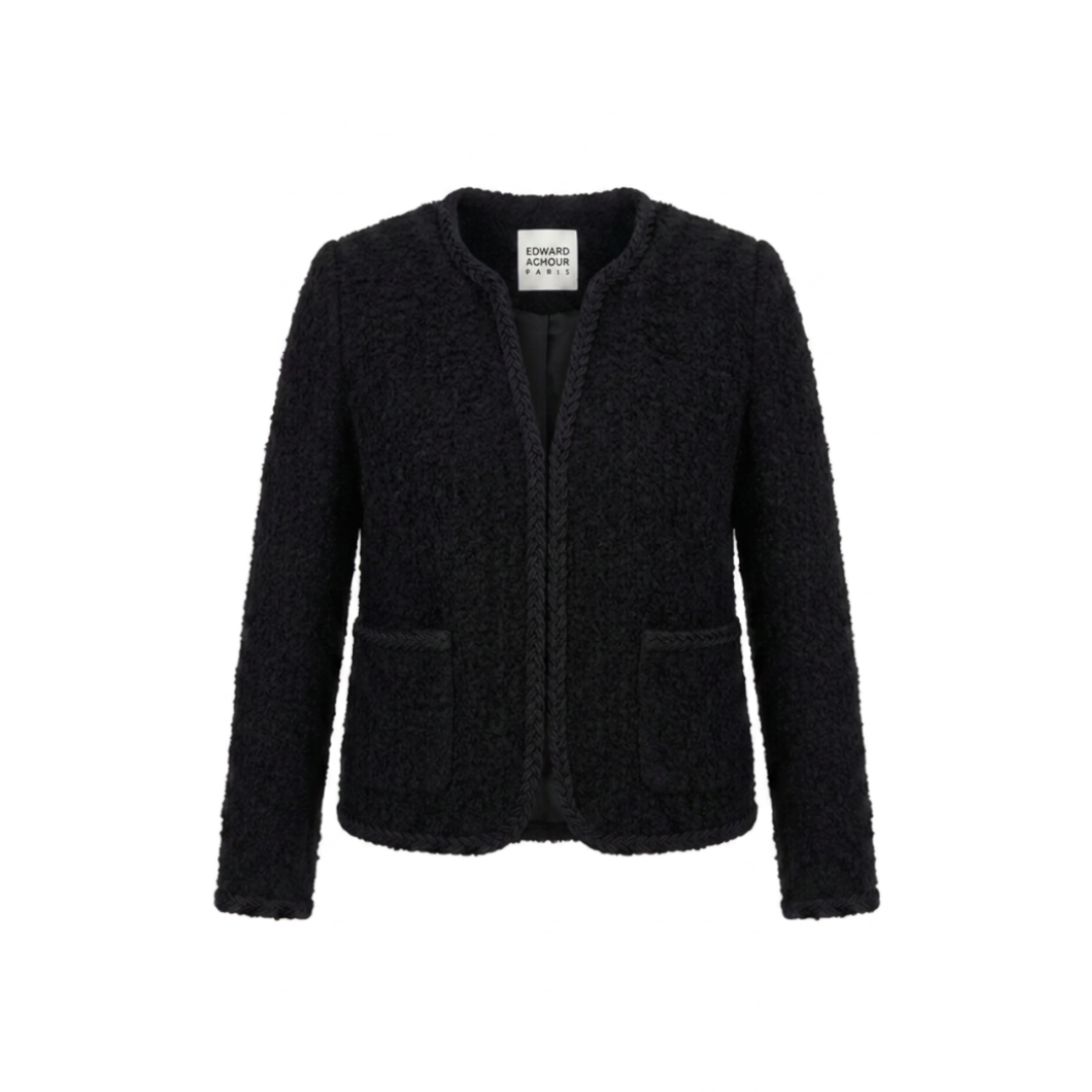1EA0408-053 [EDWARD ACHOUR] Checked Collarless Jacket Black #100139/1090 (C-EU-E)