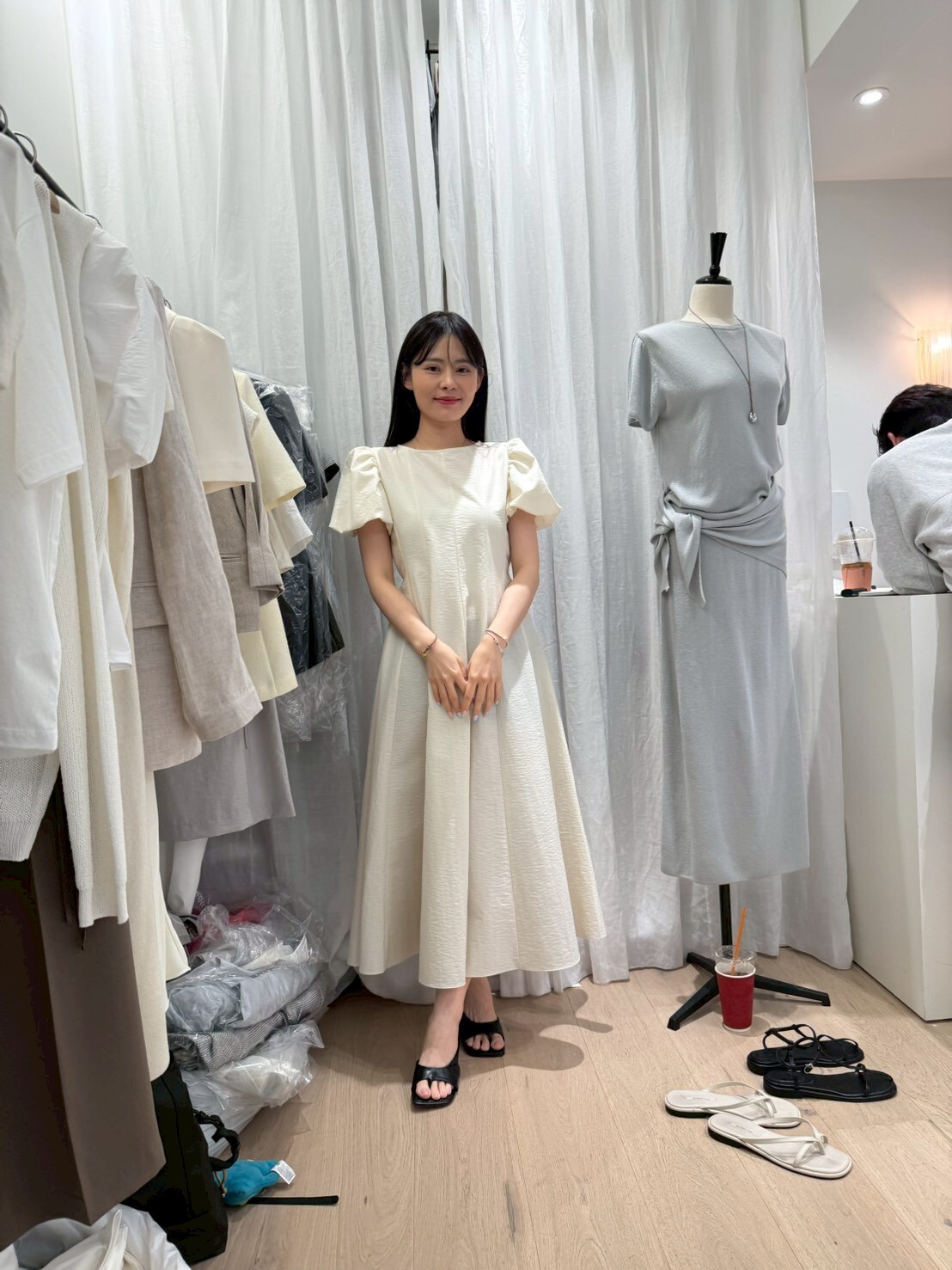 AY6237 泡泡袖連身裙