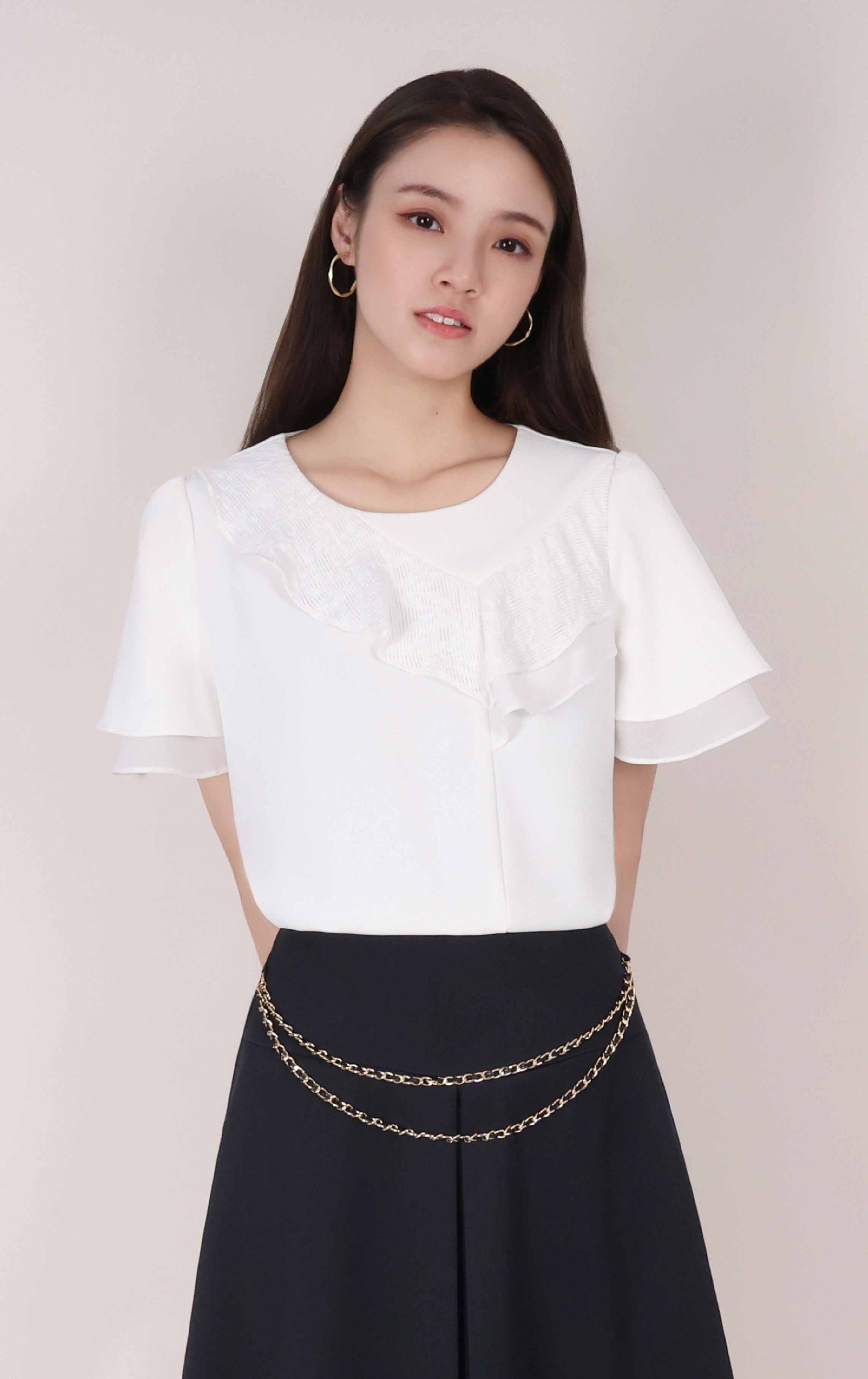 Layered Frill Neck Textured Top SH0415