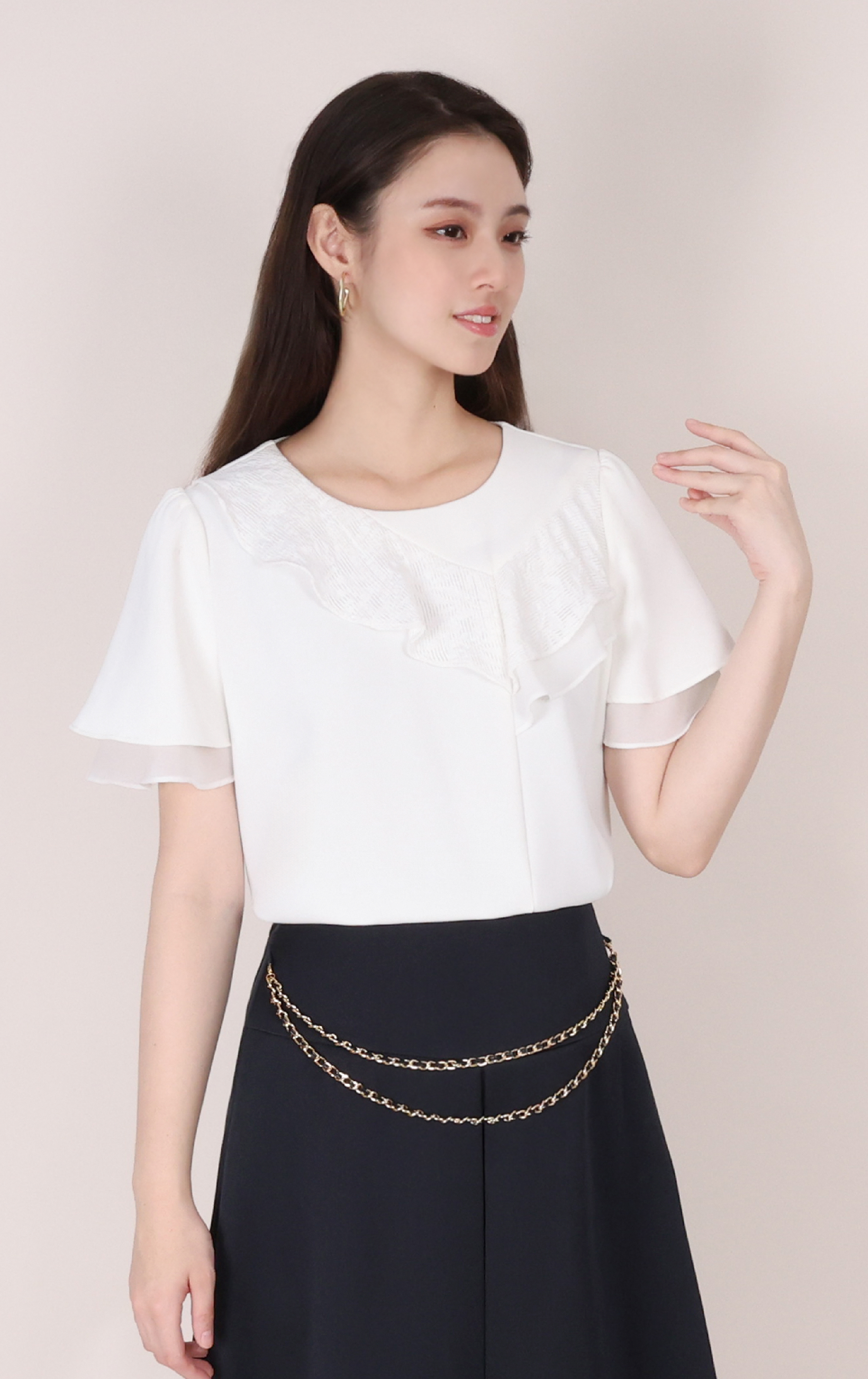 Layered Frill Neck Textured Top SH0415