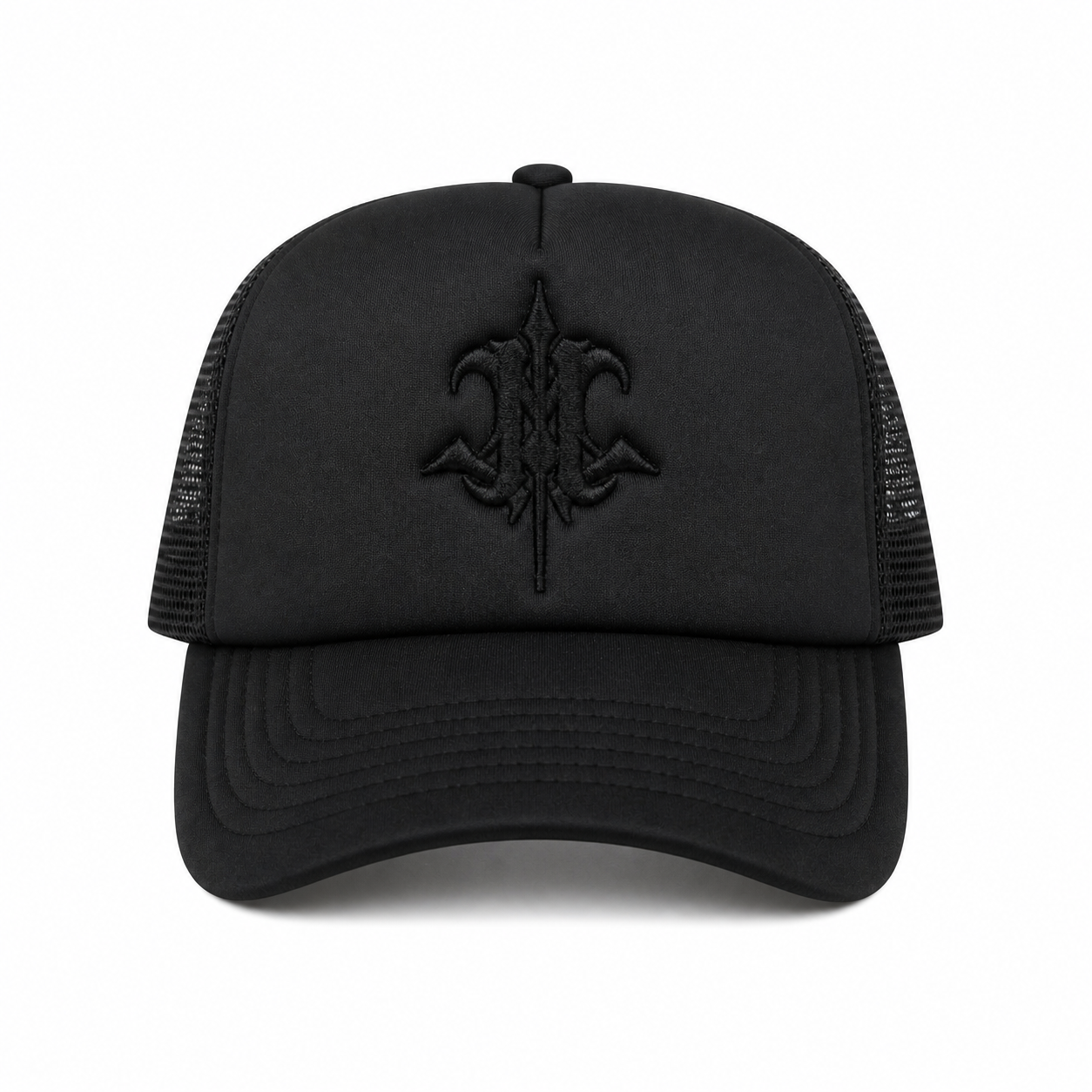 ATONE STUDIO 發泡刺繡皇家Logo卡車帽 網帽 26SS BLACK ON BLACK PUFFER TRUCKER HAT