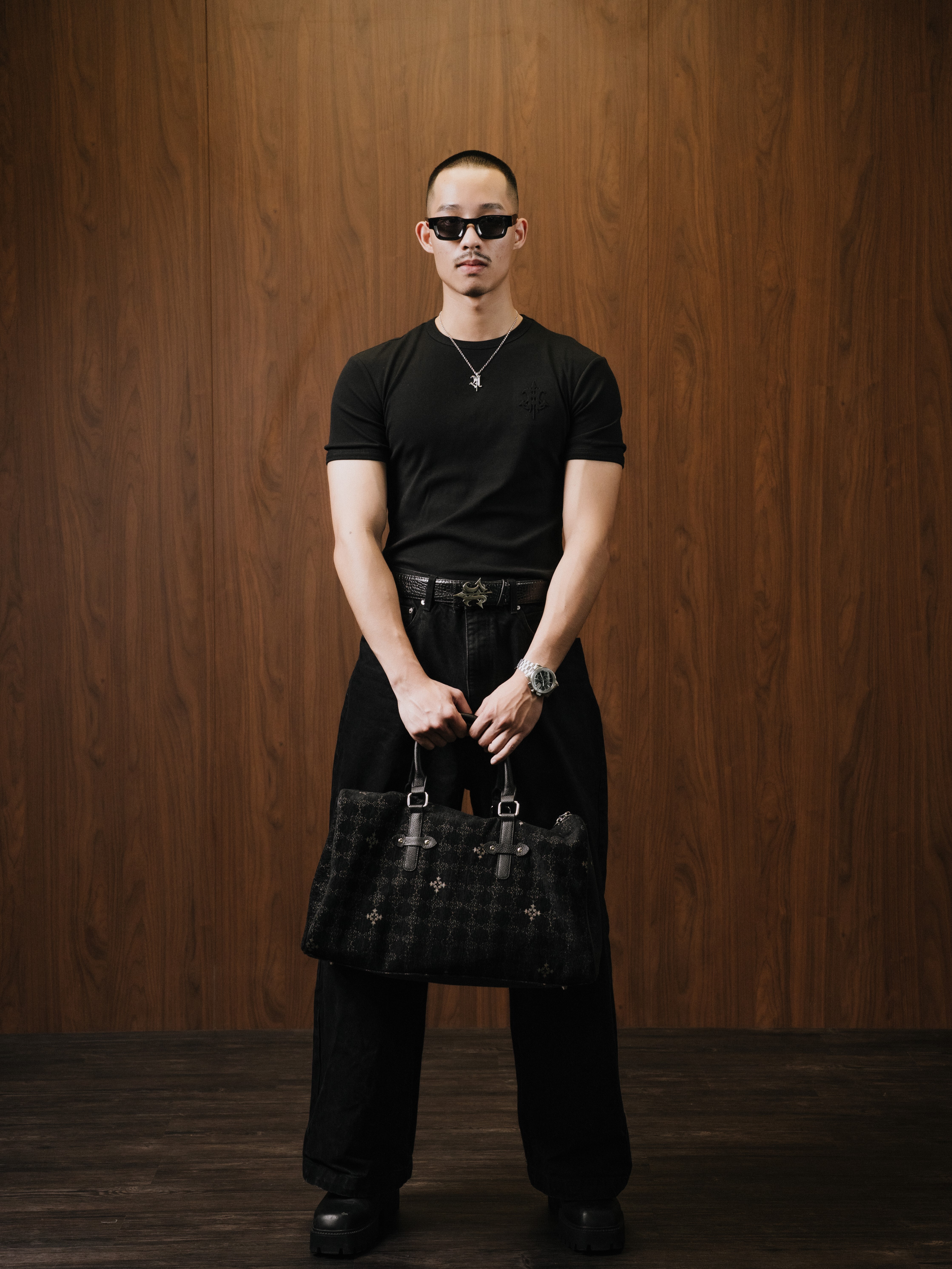 ATONE STUDIO 暗紋刺繡千鳥格十字Logo托特包 1221 Monogram Duffle Bag