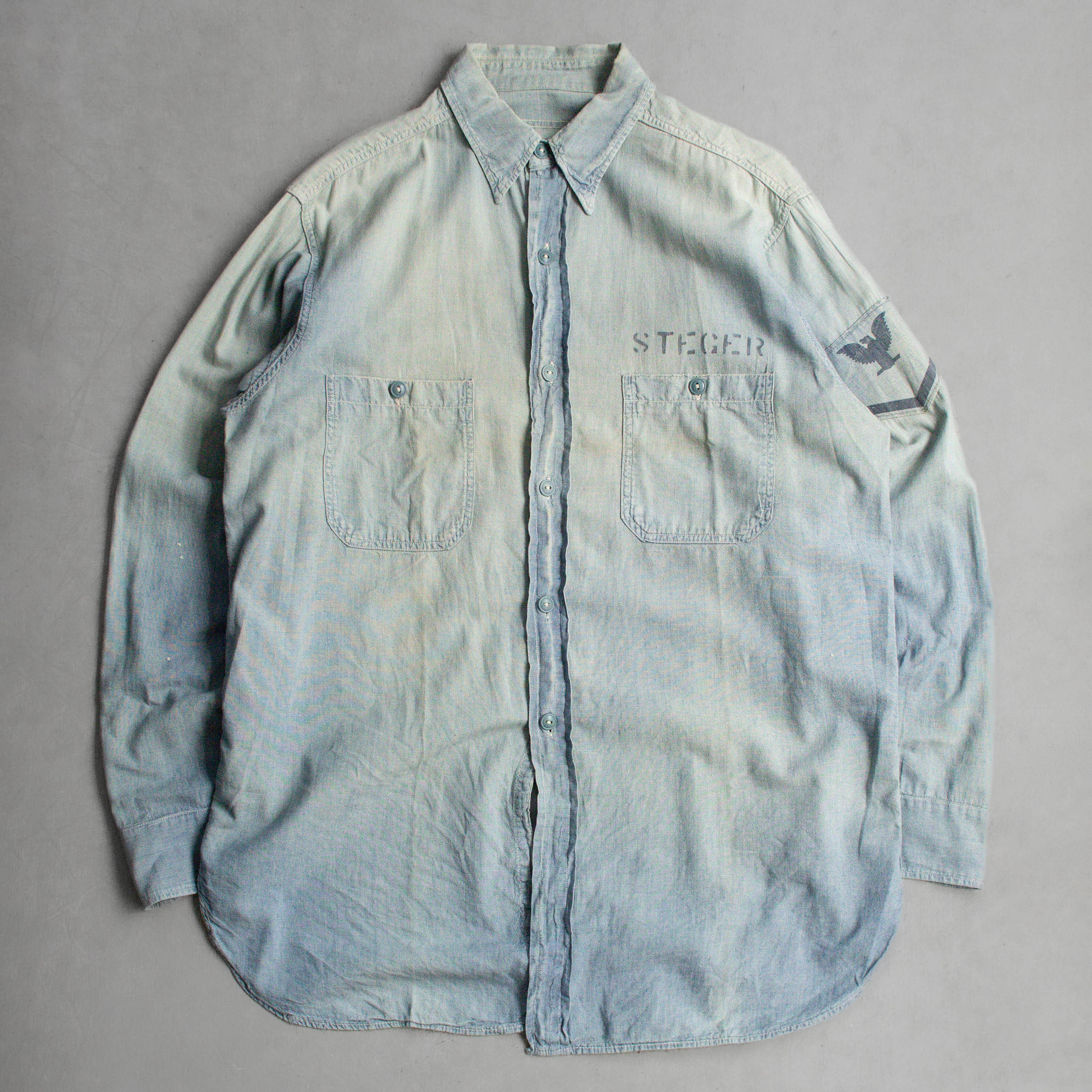 40S US NAVY CHAMBRAY SHIRT 美國 海軍 純棉 淺藍 青年布 長袖 襯衫 A
