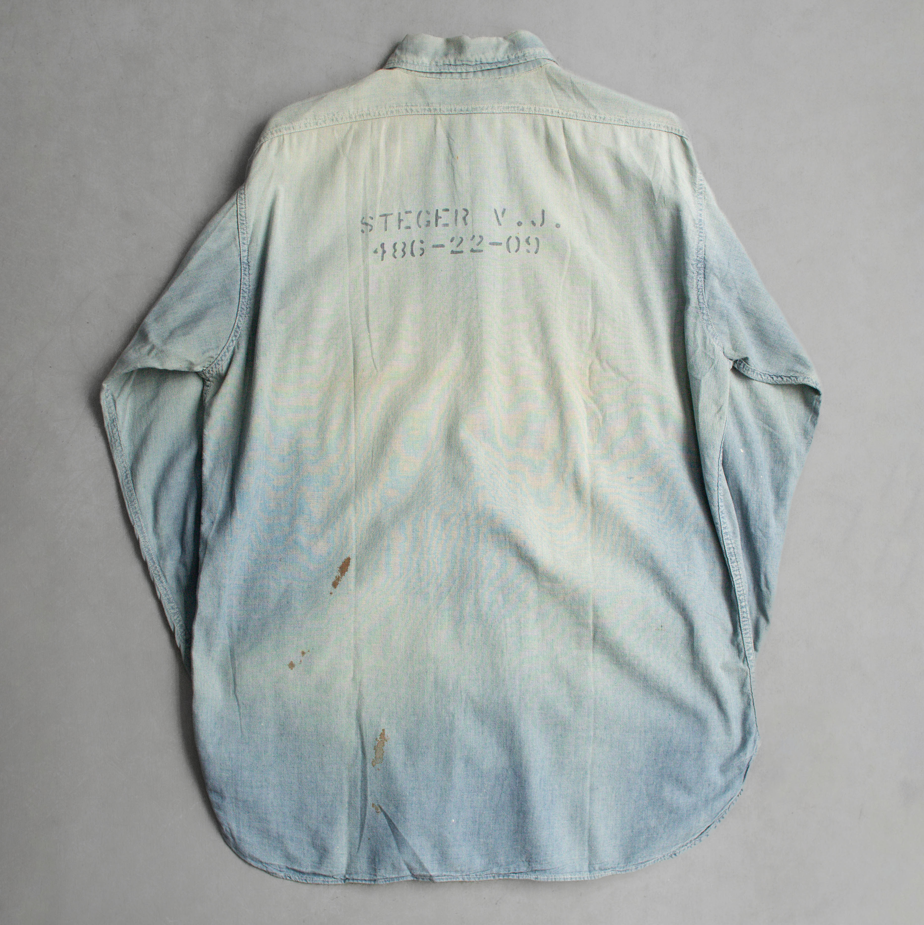 40S US NAVY CHAMBRAY SHIRT 美國 海軍 純棉 淺藍 青年布 長袖 襯衫 A
