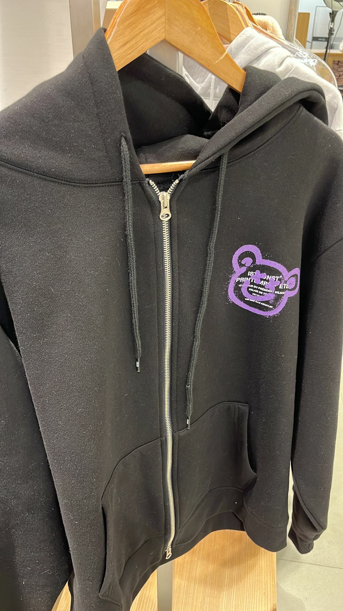 HOT-CCG0528-038 BEAR&SMILEY HOOD ZIP UP-BLACK M (A38)