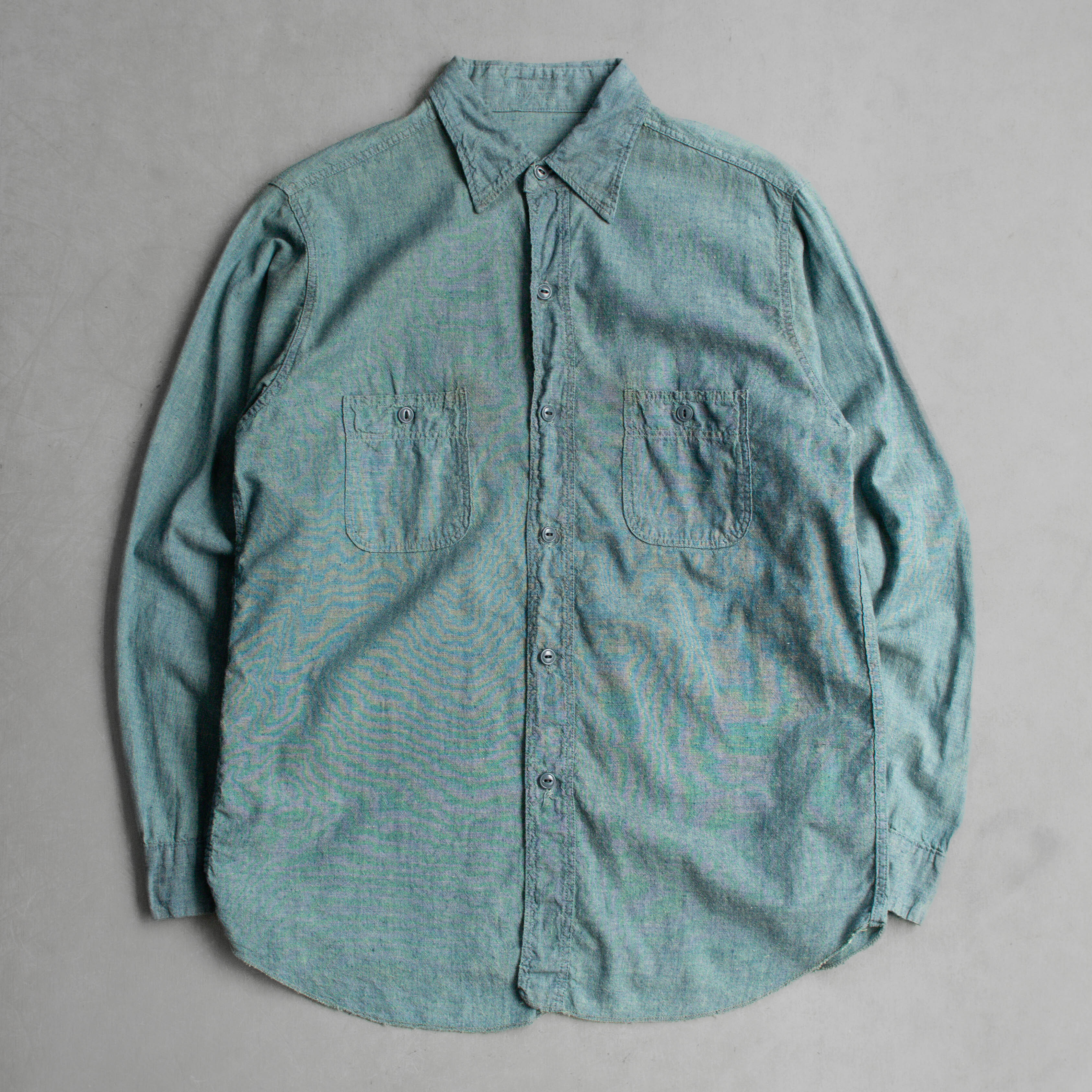 40S US NAVY CHAMBRAY SHIRT 美國 海軍 純棉 淺藍 青年布 長袖 襯衫 B