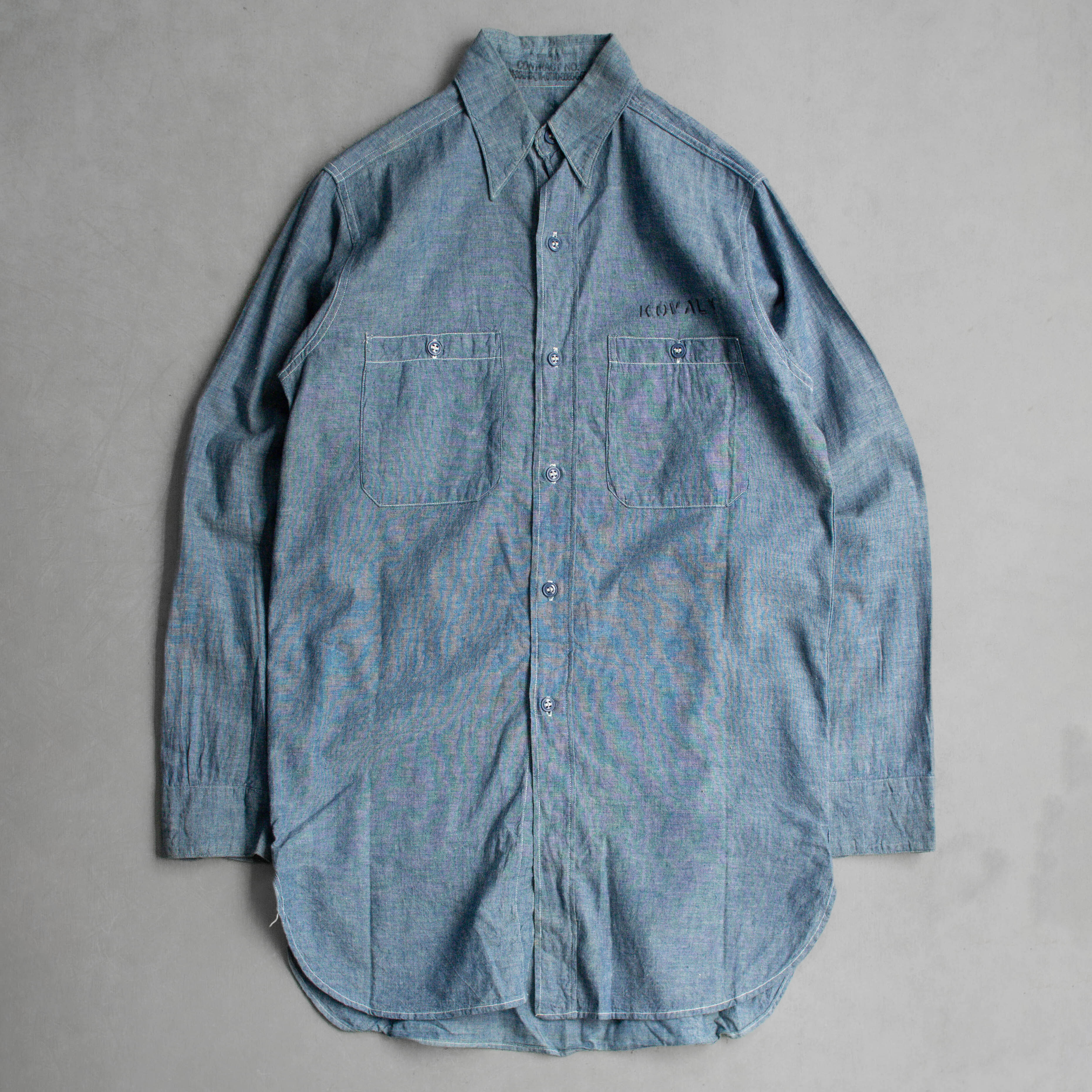 50S US NAVY CHAMBRAY SHIRT 美國 海軍 純棉 淺藍 青年布 長袖 襯衫 C