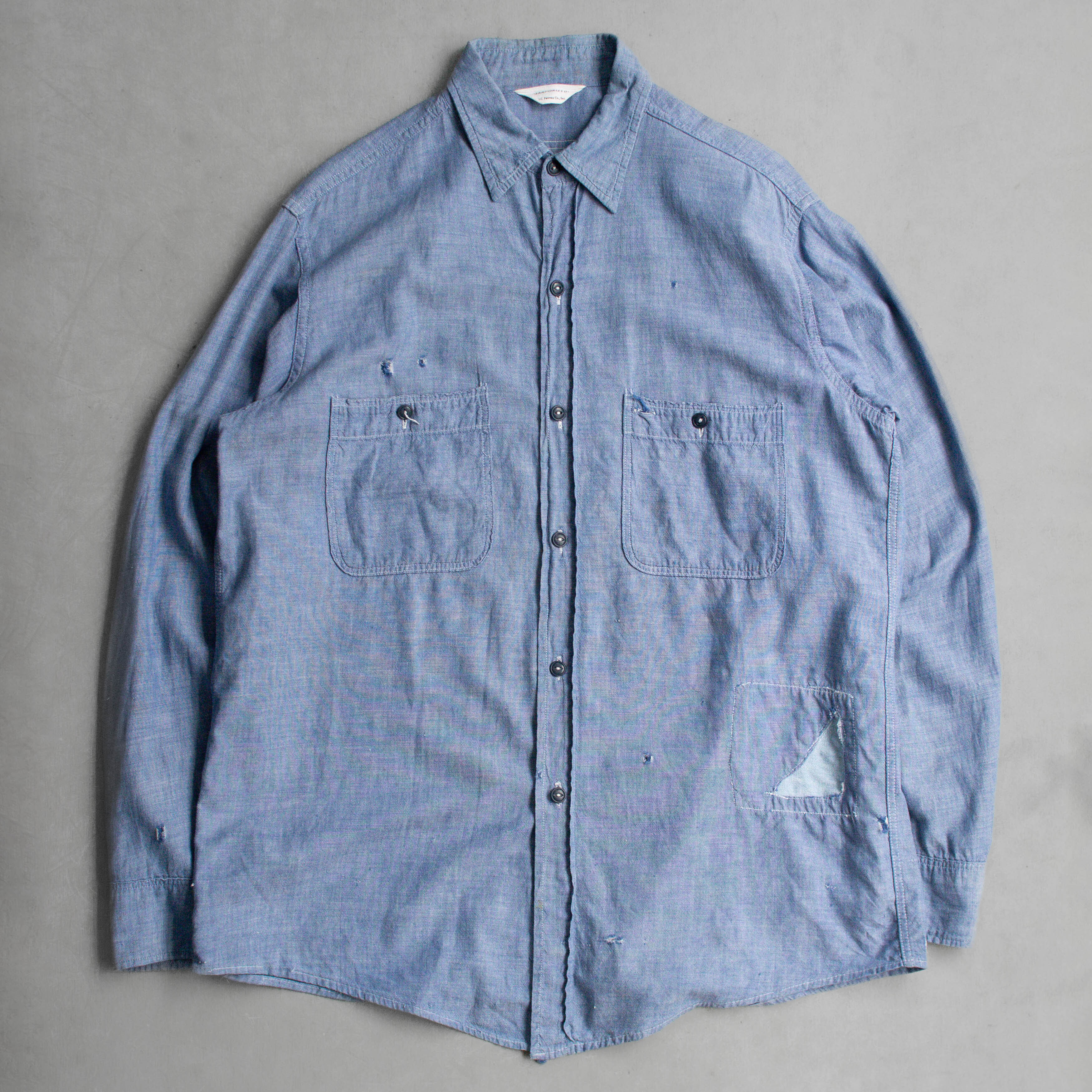 50S JC PENNEY CHAMBRAY WORK SHIRT 美國製 淺藍 青年布 長袖 工作襯衫
