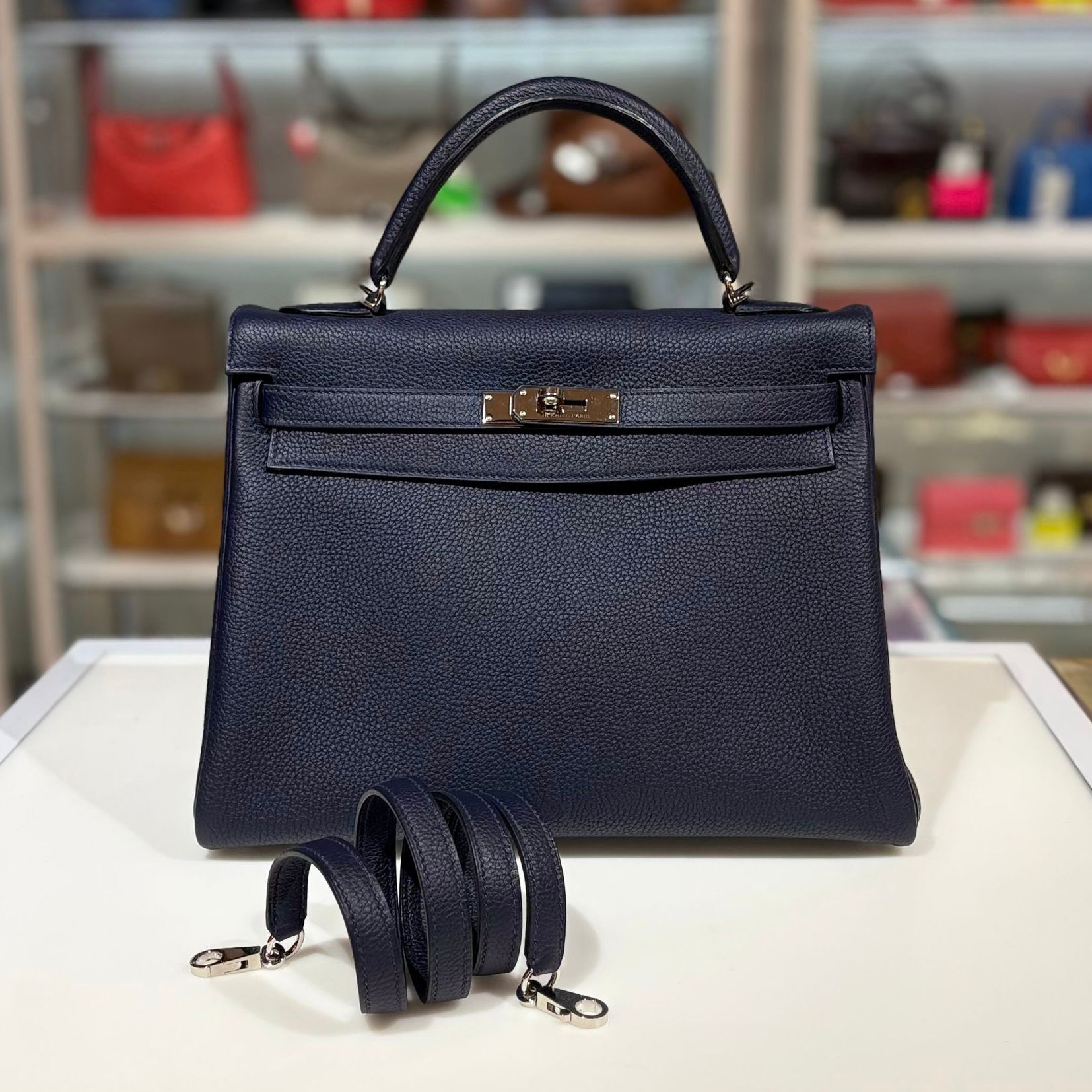 99%NEW二手HERMES KELLY 32 X刻 2Z TOGO PHW 午夜藍銀扣 #愛馬仕凱利包 #香榭站正品